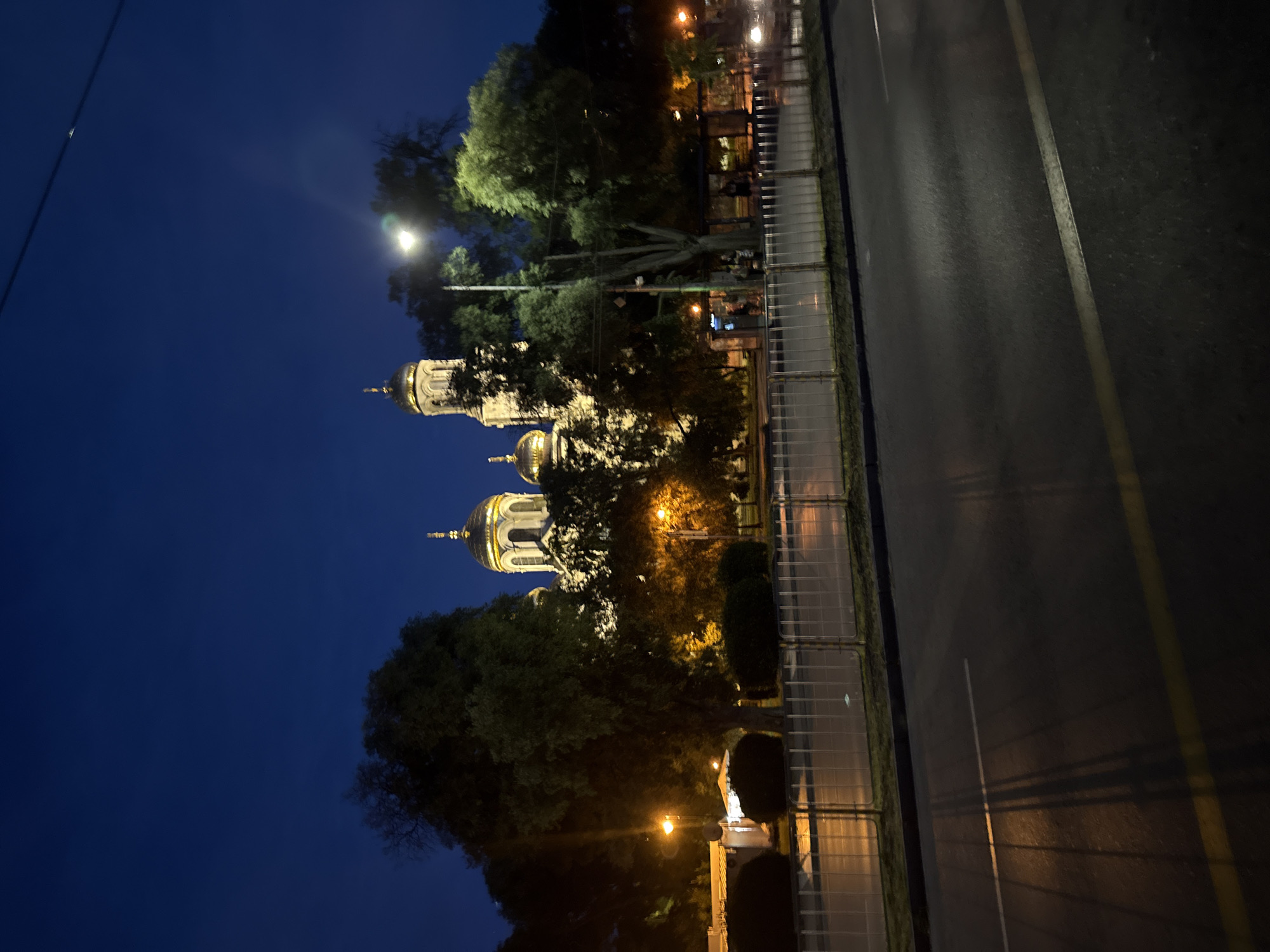 Evening cathedral shots mixed with random text graphics and everyday scenes