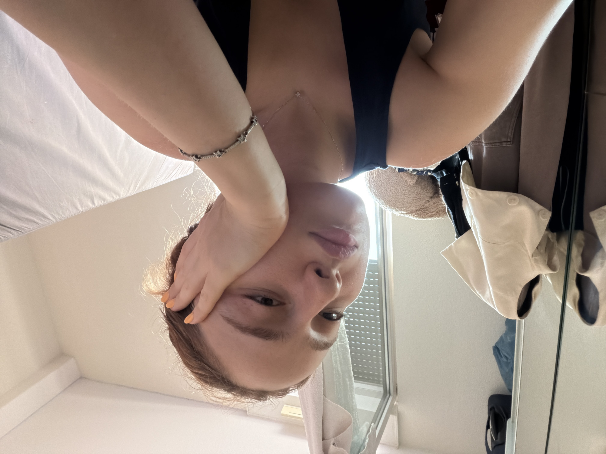 Quick selfie session in Strasbourg, black top and silver necklace