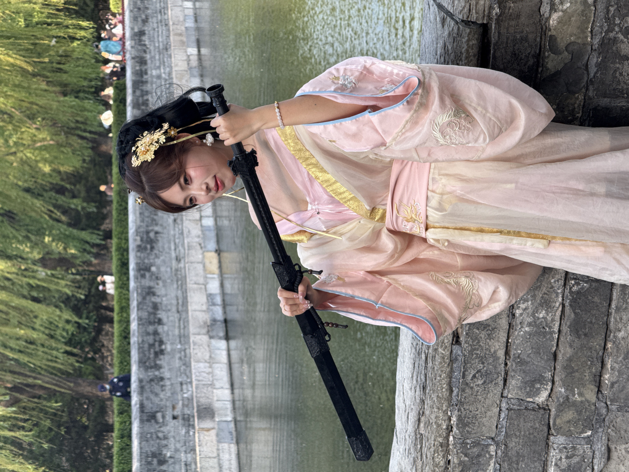 Woman in Traditional Hanfu Poses for Photos in Beijing