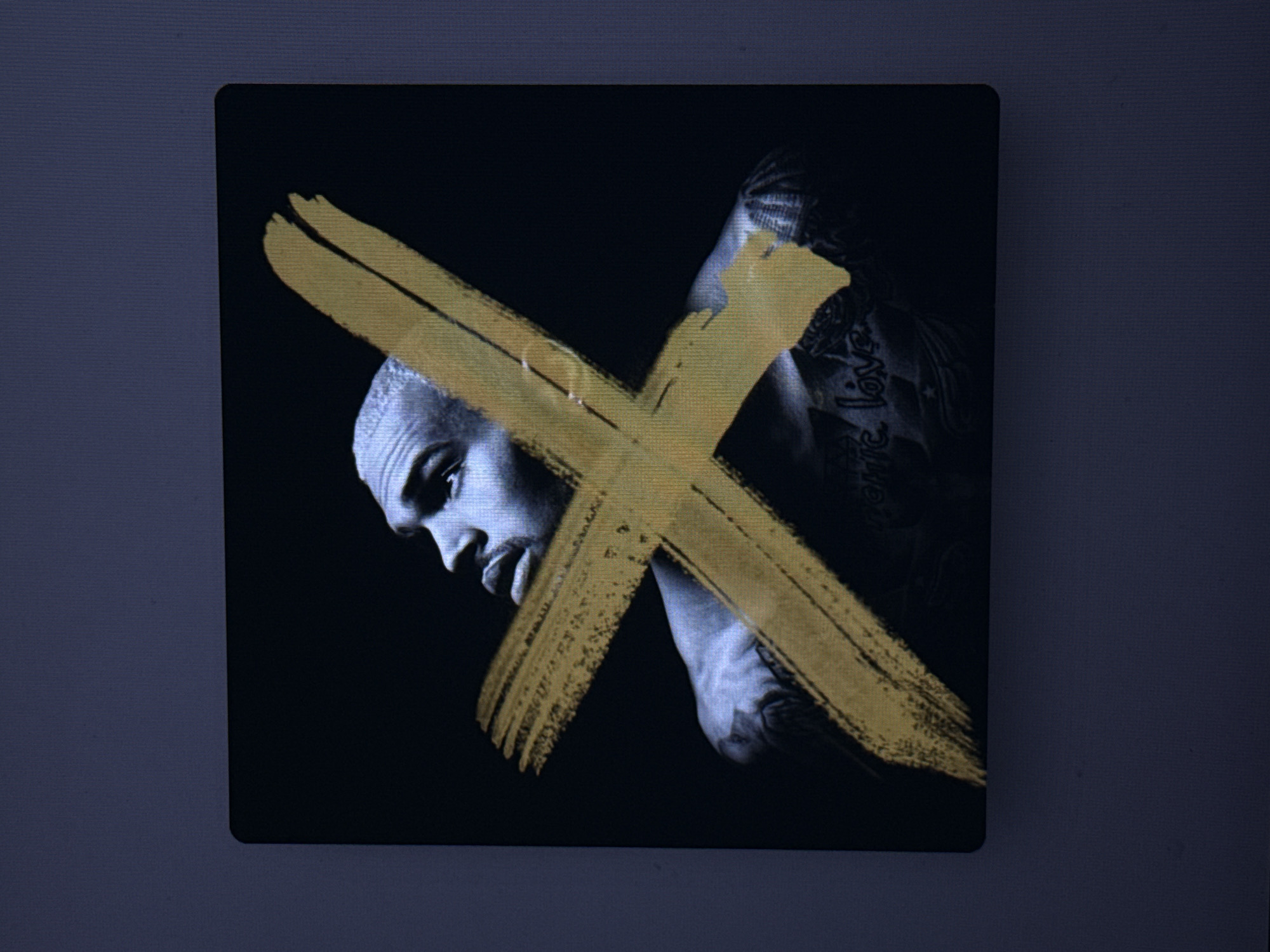 Digital screens display album art, scenic imagery, music lyrics