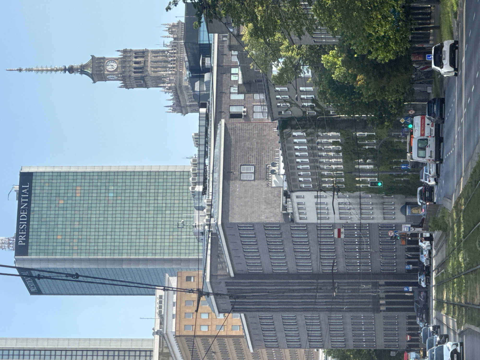 Morning traffic and trams in central Warsaw's Śródmieście district