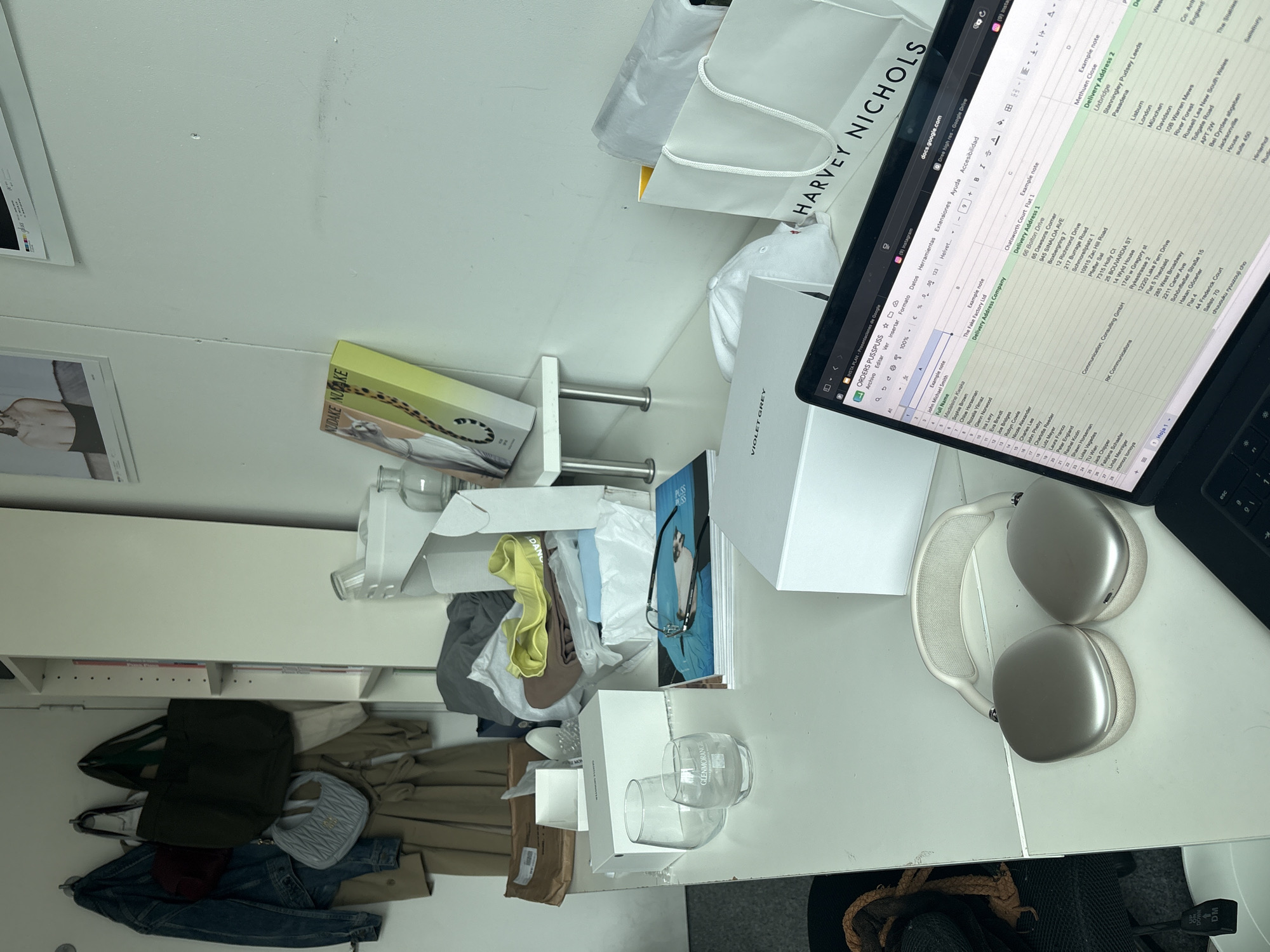 London workspace moments captured showing desk, luxury shopping, digital graphic
