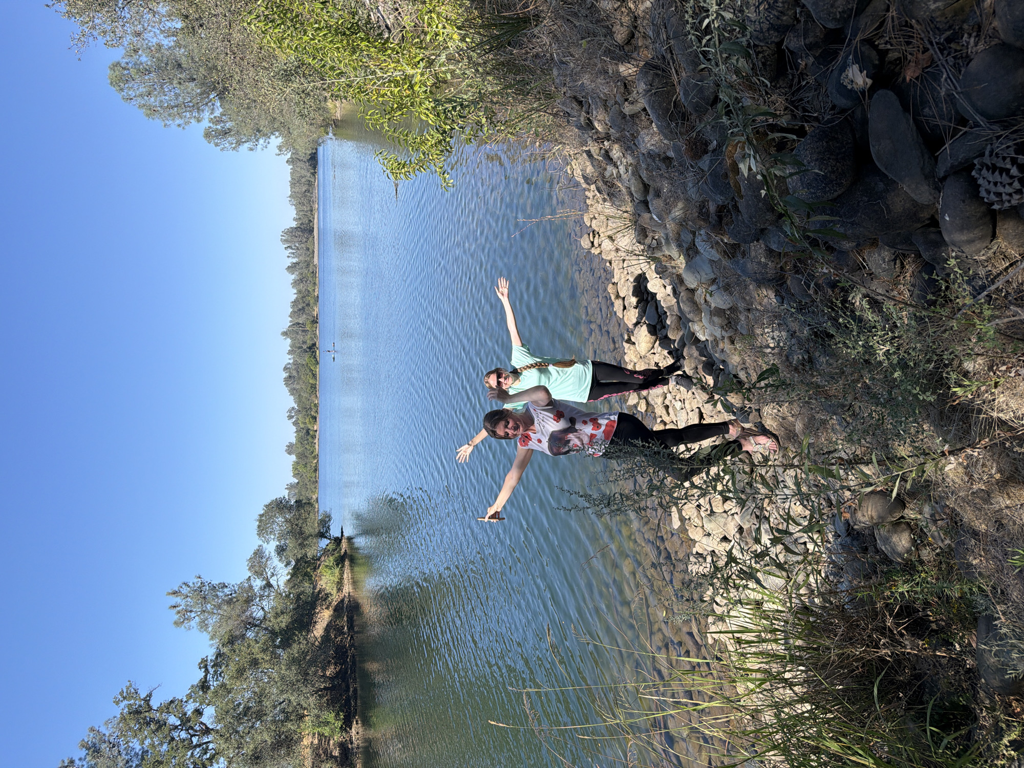Hanging out on the rocky shore of a Folsom lake