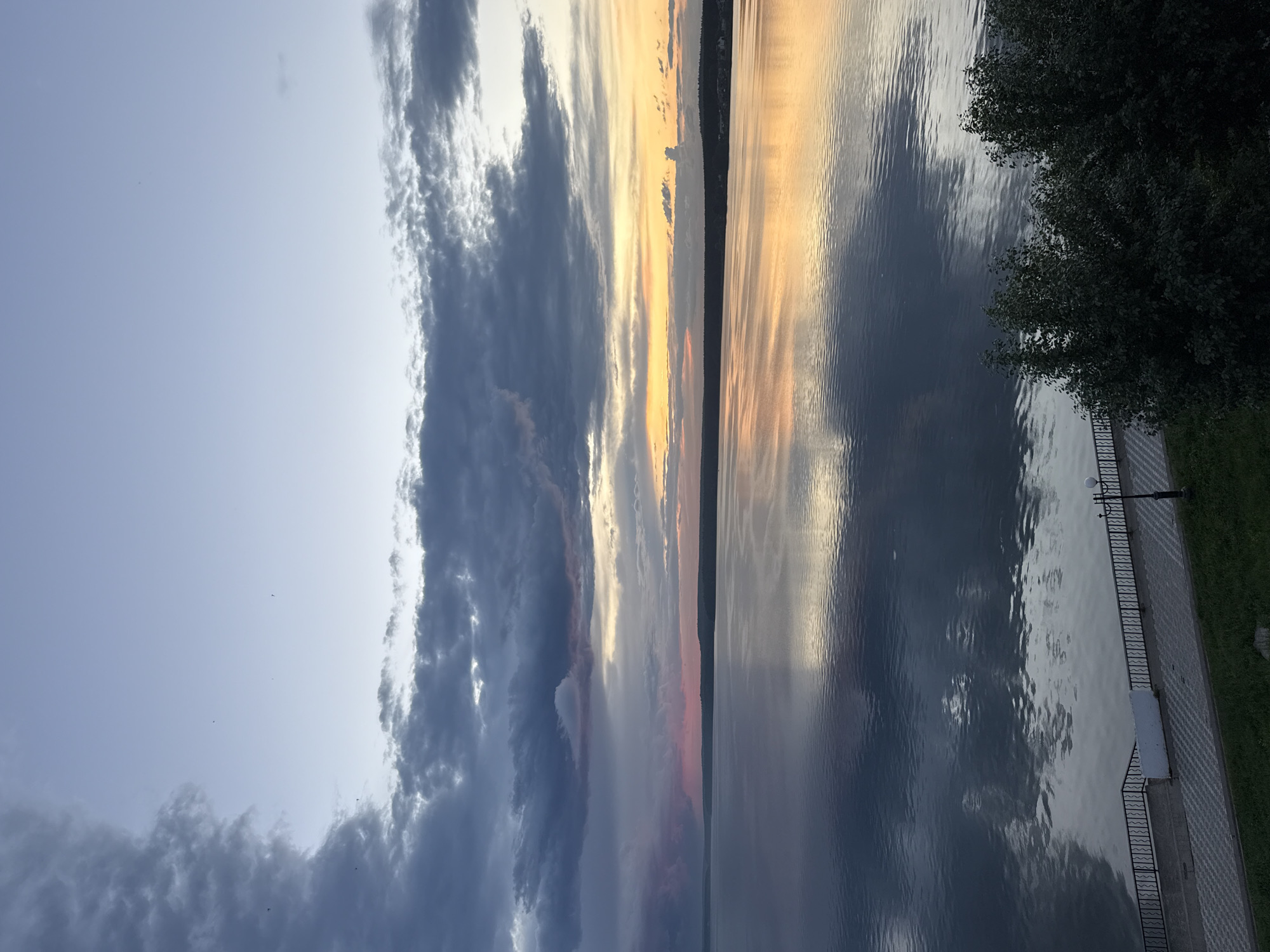 Sunset over Votkinsk Reservoir, birds and clouds in full color