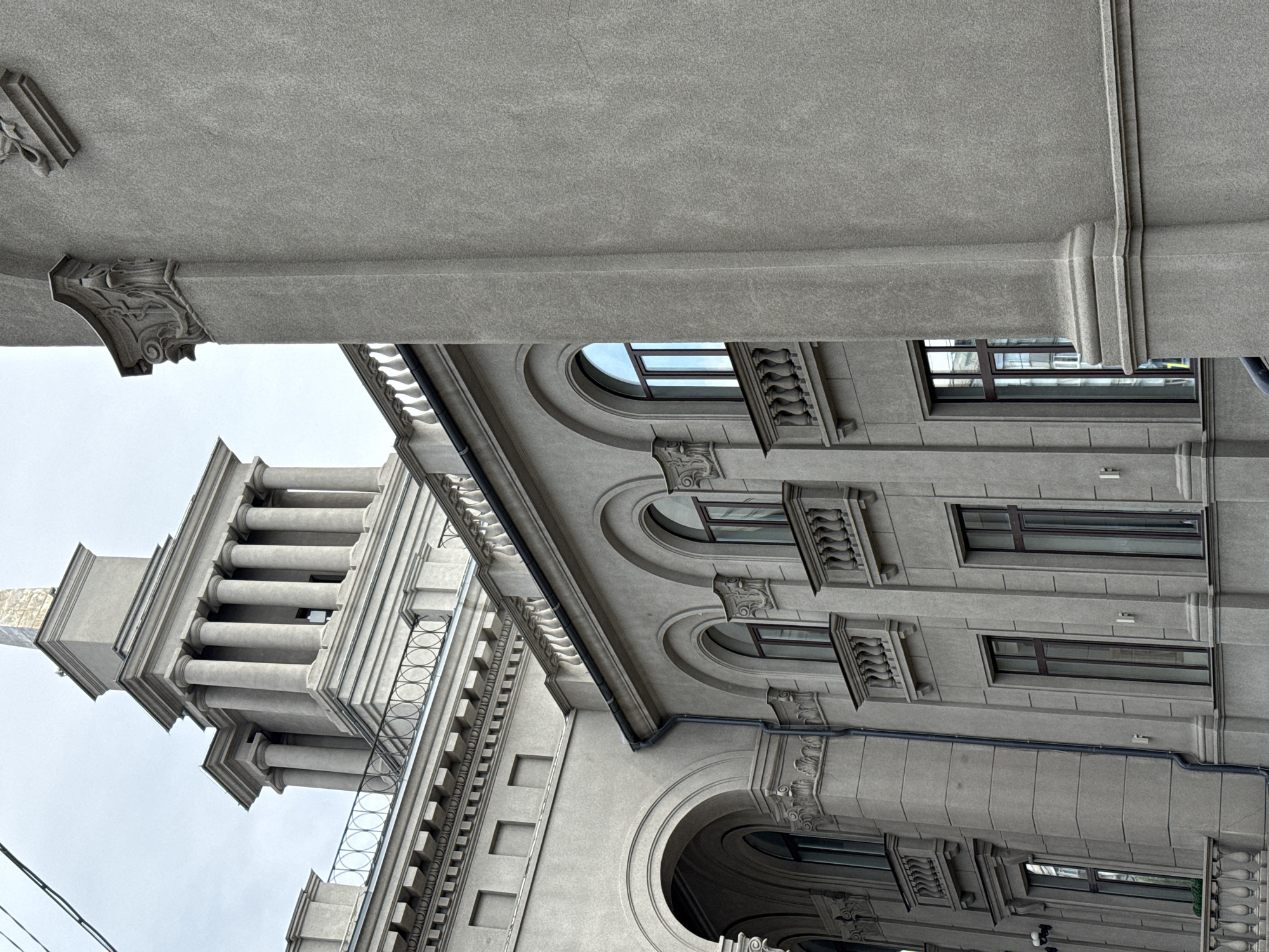 Neoclassical building with tower observed in Krasnoyarsk