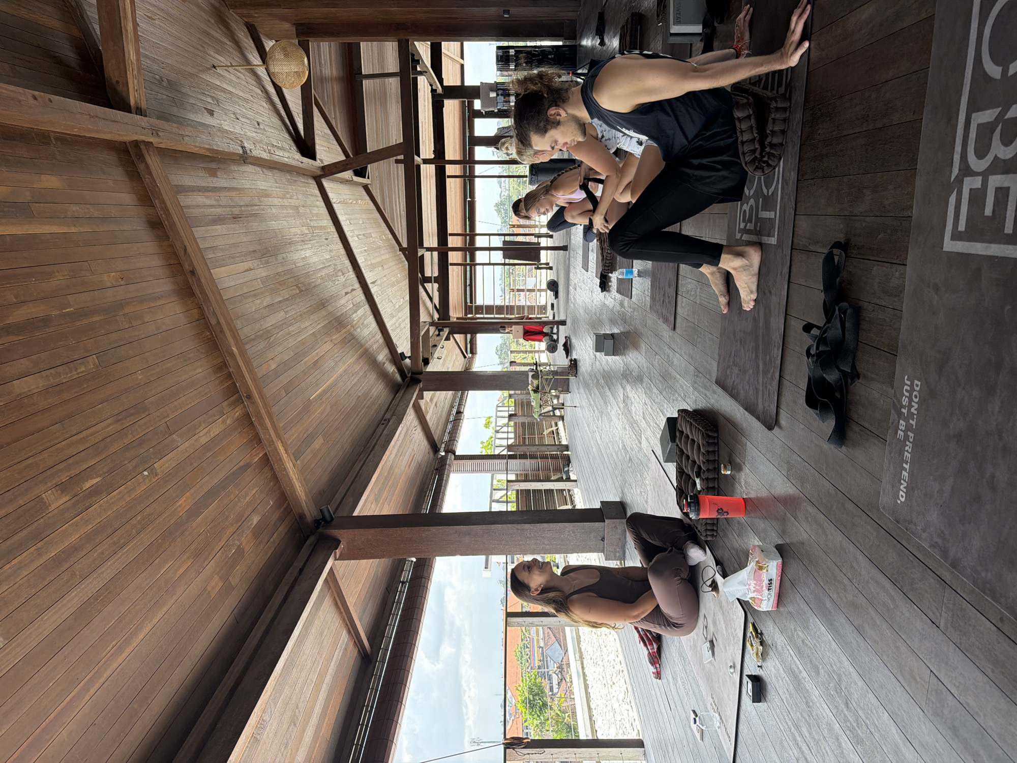 Yoga retreat morning overlooking Mengwi's terraced rice paddies