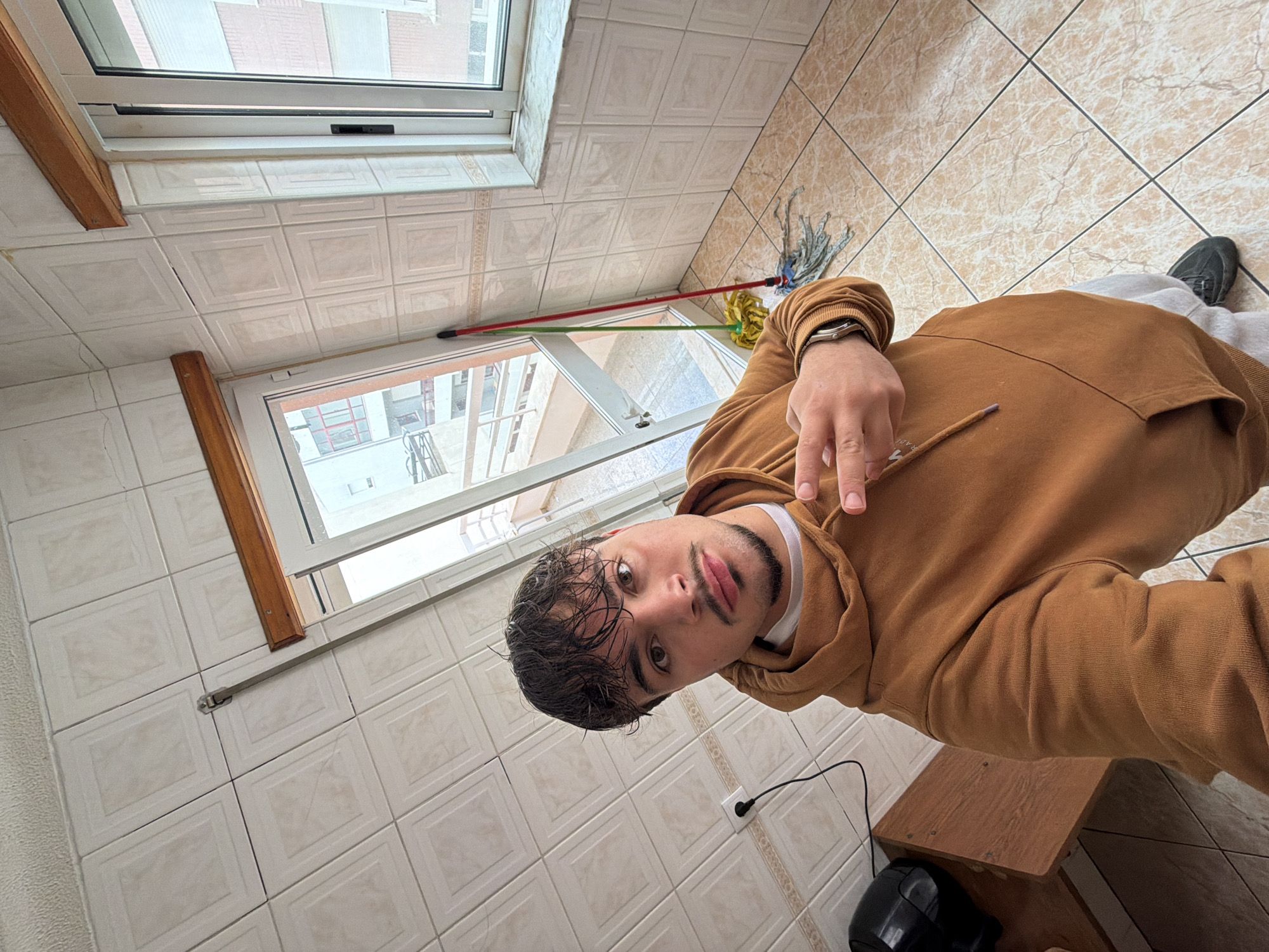 Young man photographed in bathroom, Bragança Portugal