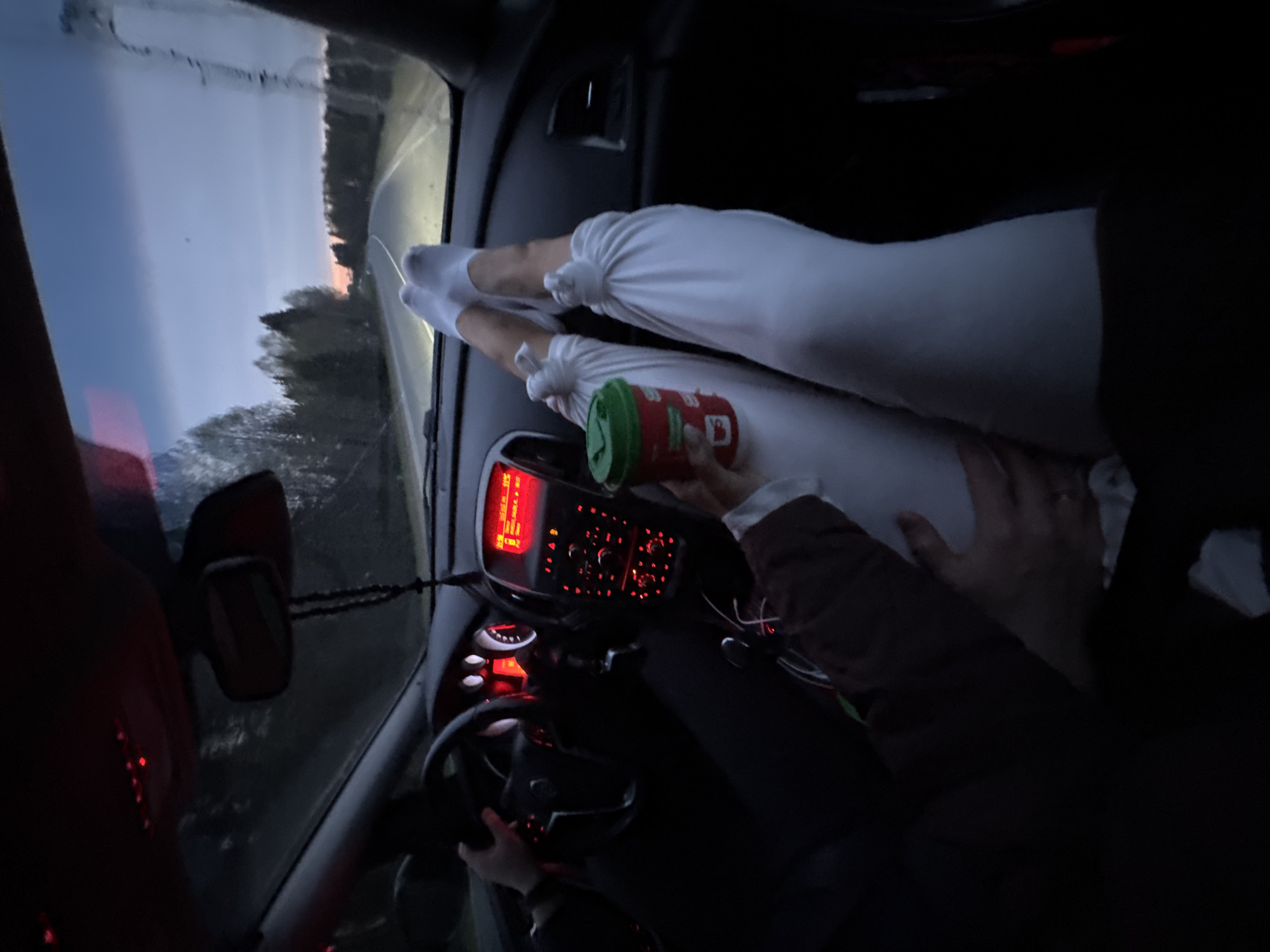 Vehicle interior photographed from back seat in Polozovo, Russia