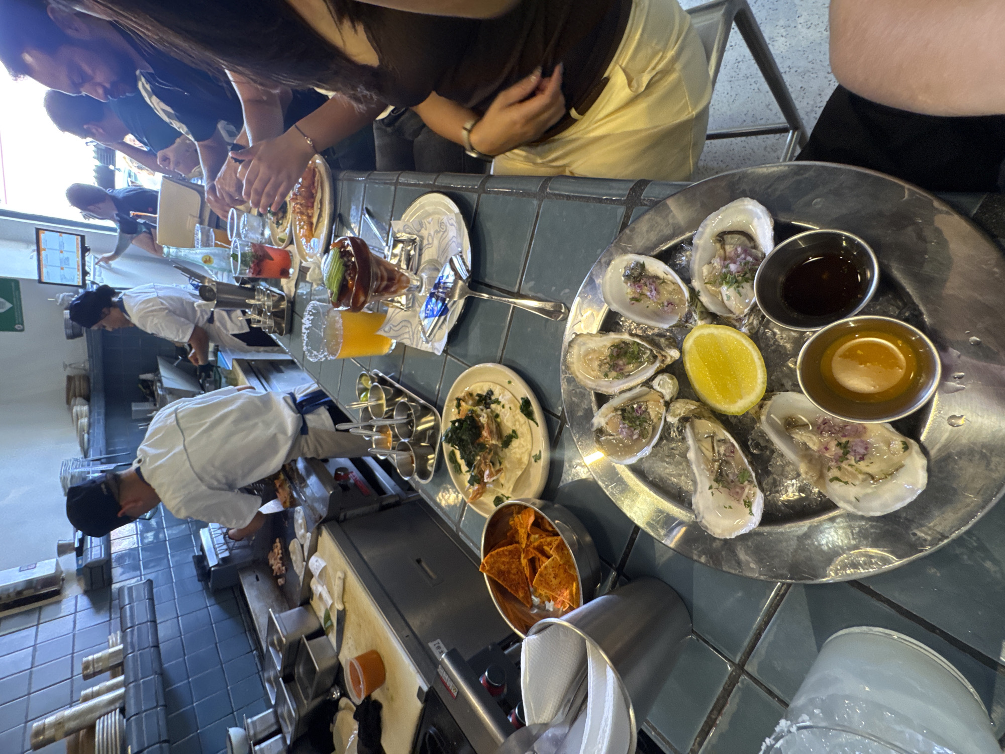 Seafood dishes at a Puebla restaurant, oysters to tuna tartare