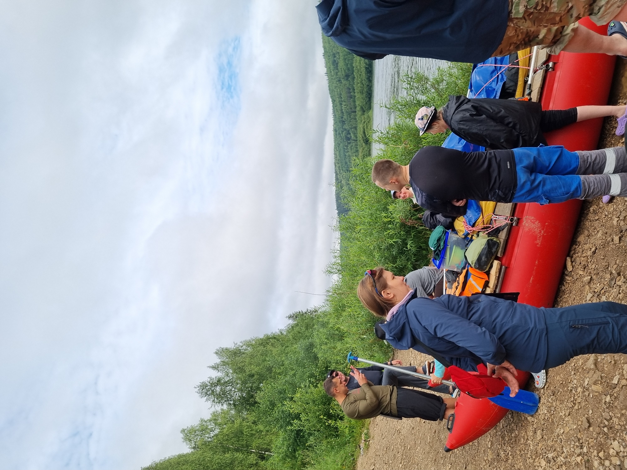 Rafting crew stages on the Vishera riverbank, Russia