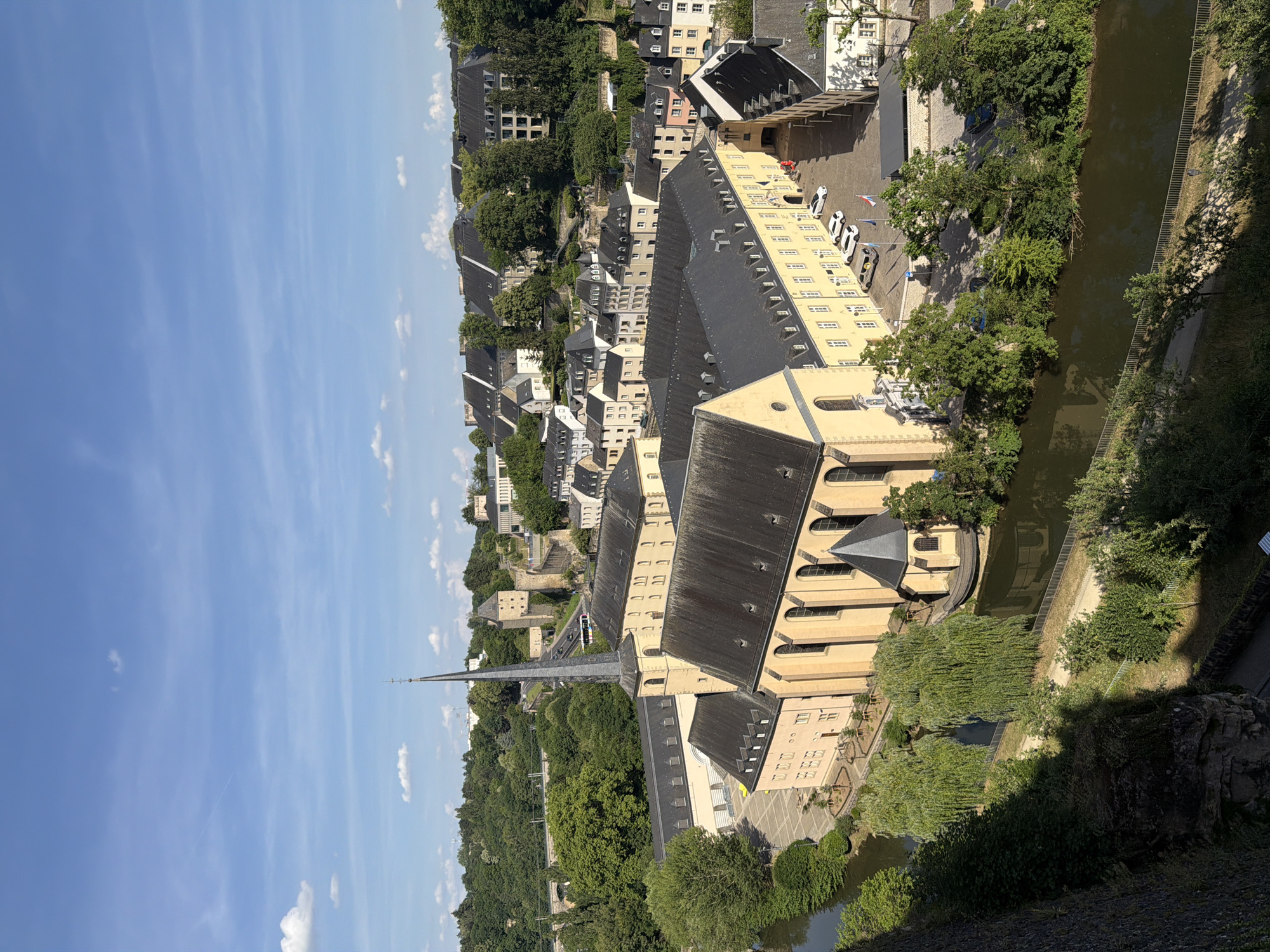 Luxembourg City's old town and valley on a sunny afternoon