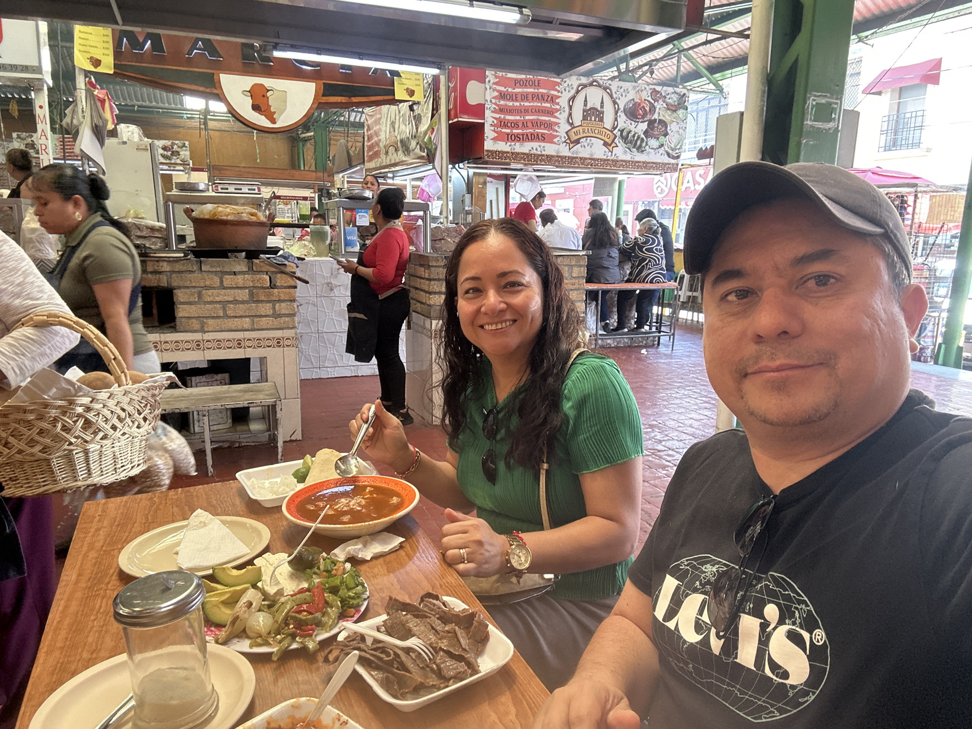 Couple shares meal together in Atlixco, Mexico
