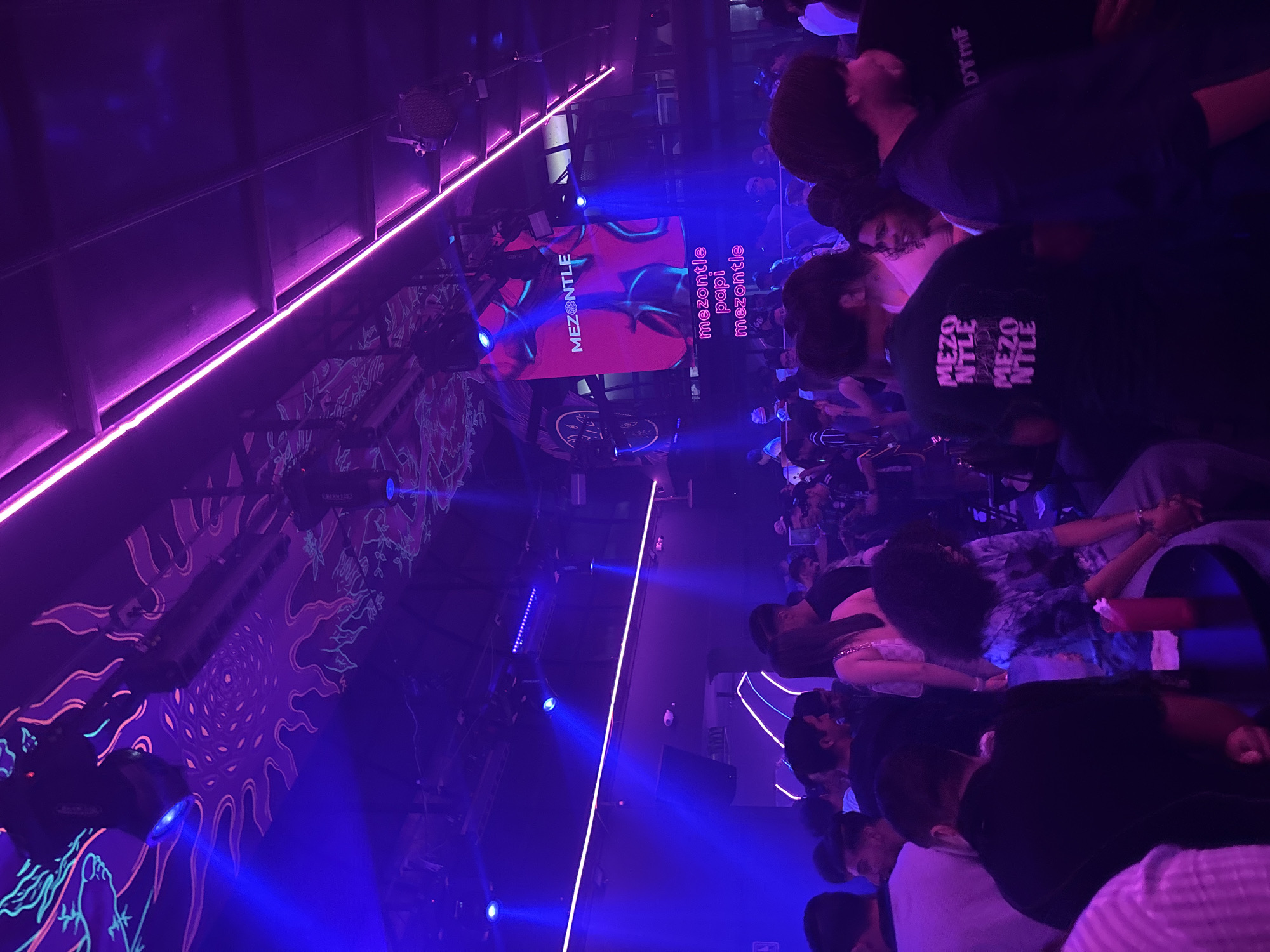 Entertainment event documented at Veracruz venue with neon lighting