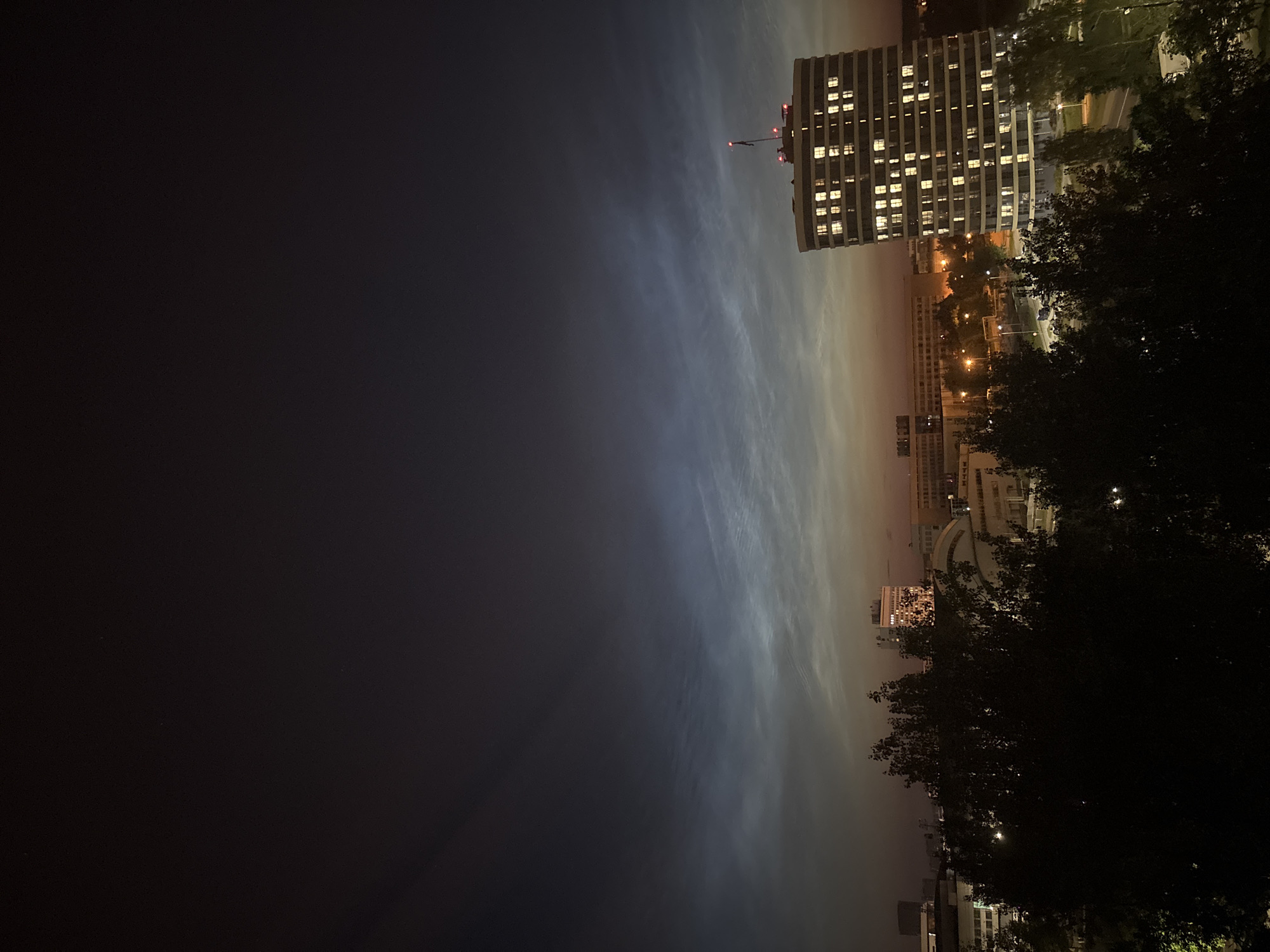 Dusk clouds and city lights from an elevated urban lookout