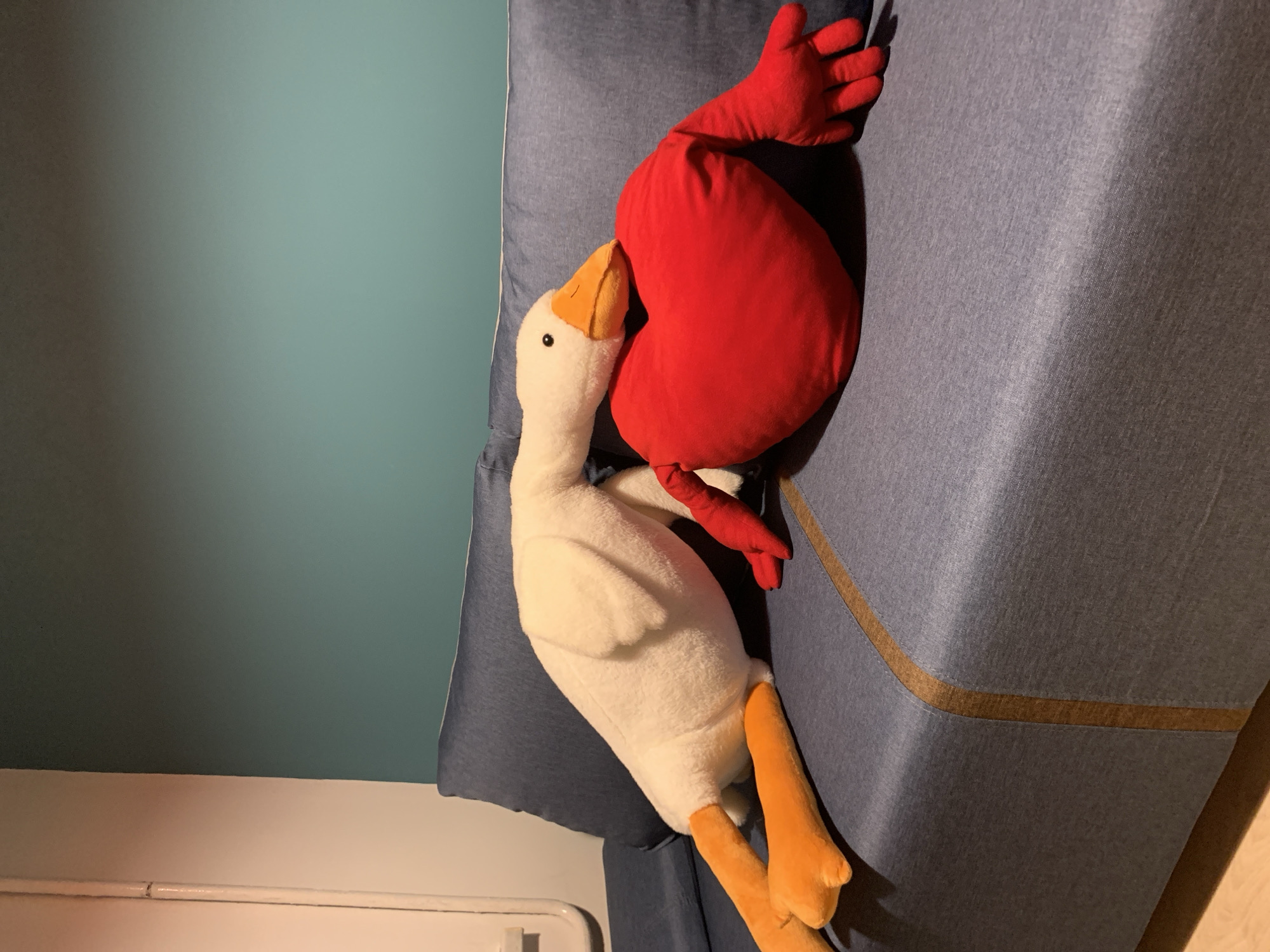 Plush toy arrangements featuring white goose in Kapyĺ home