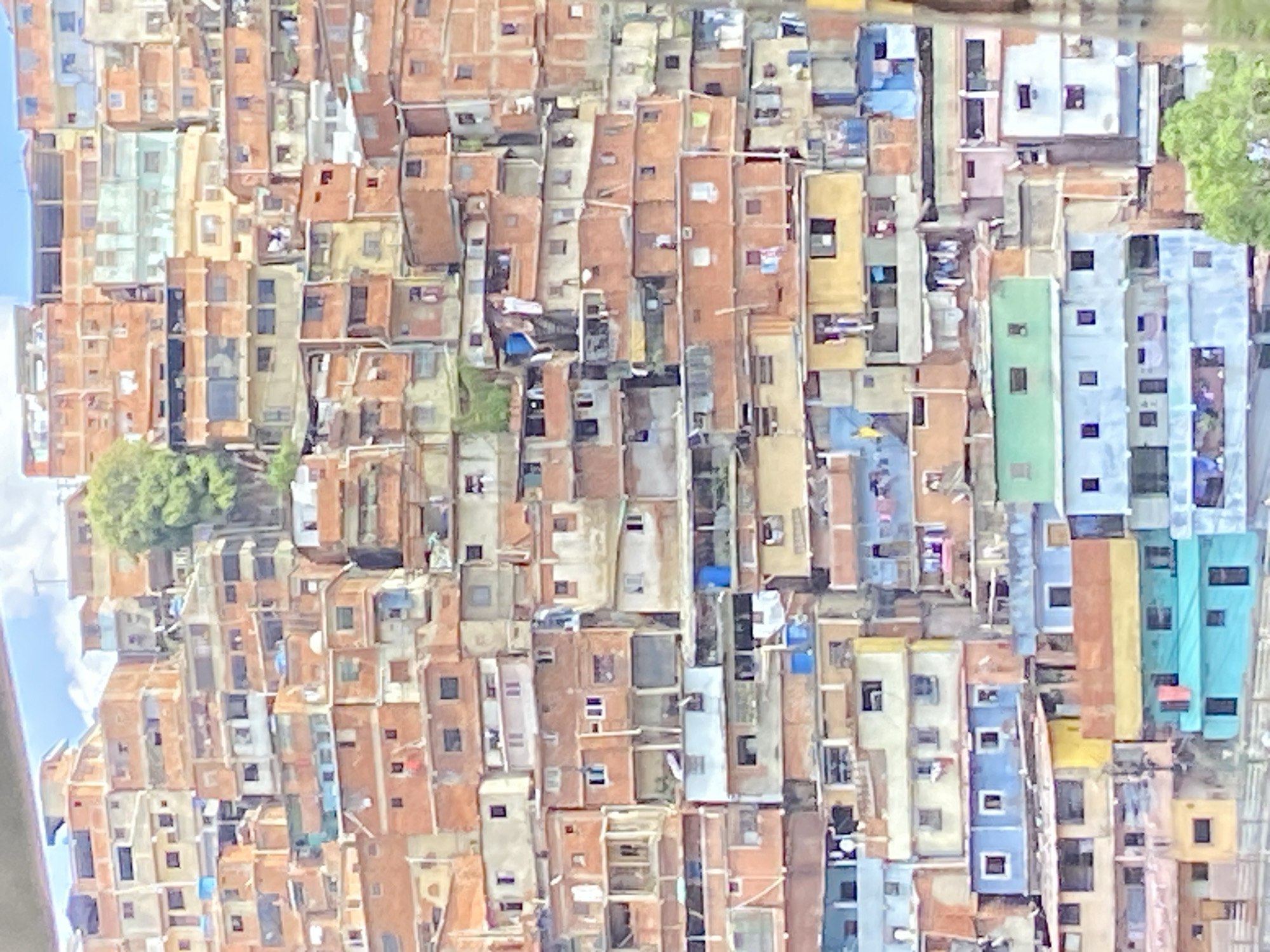Aerial view captures dense hillside barrio in Caracas