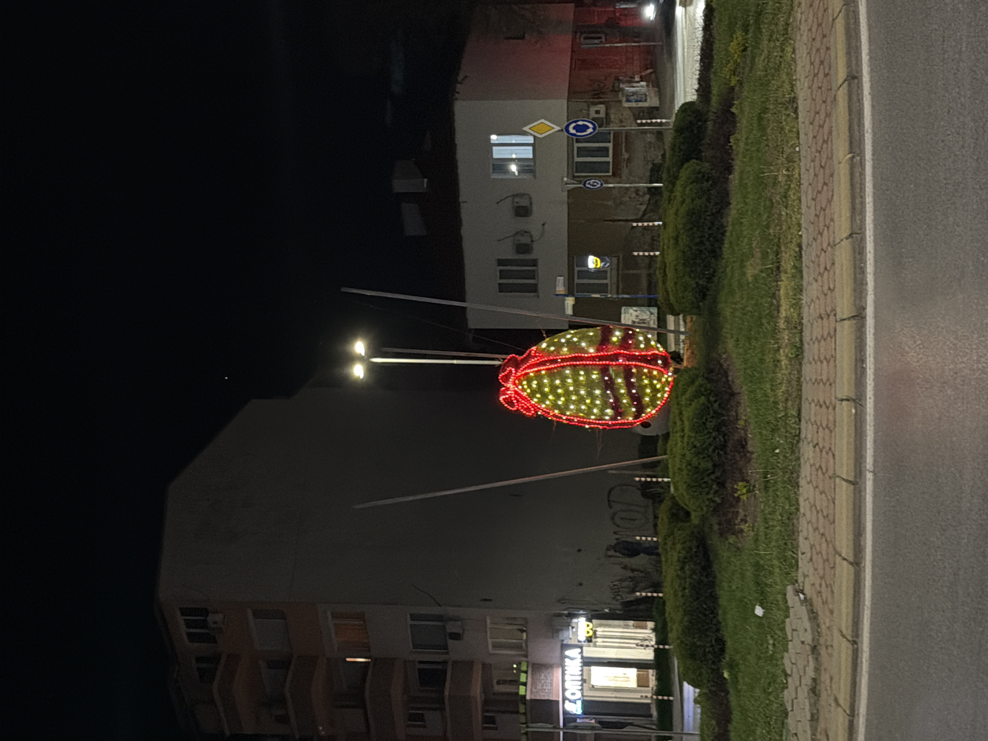 Easter decorations illuminate Blagoevgrad streets at night