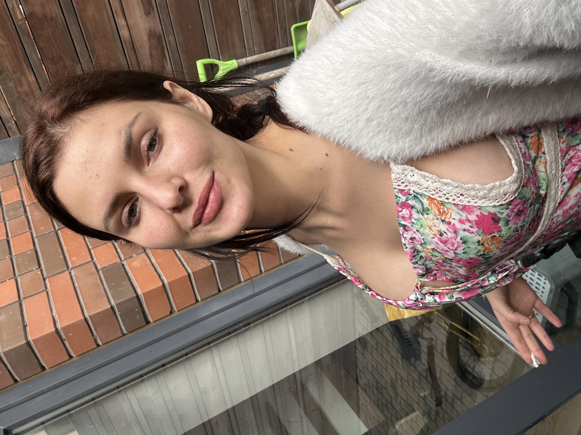 Selfies and a calico cat on a quiet morning