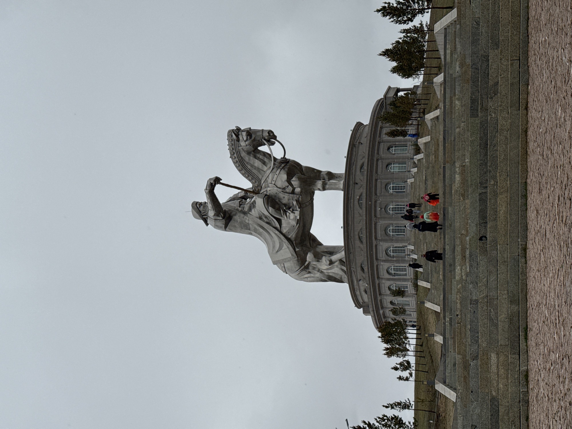 Tourist documents Genghis Khan monument complex tour in Ulaanbaatar