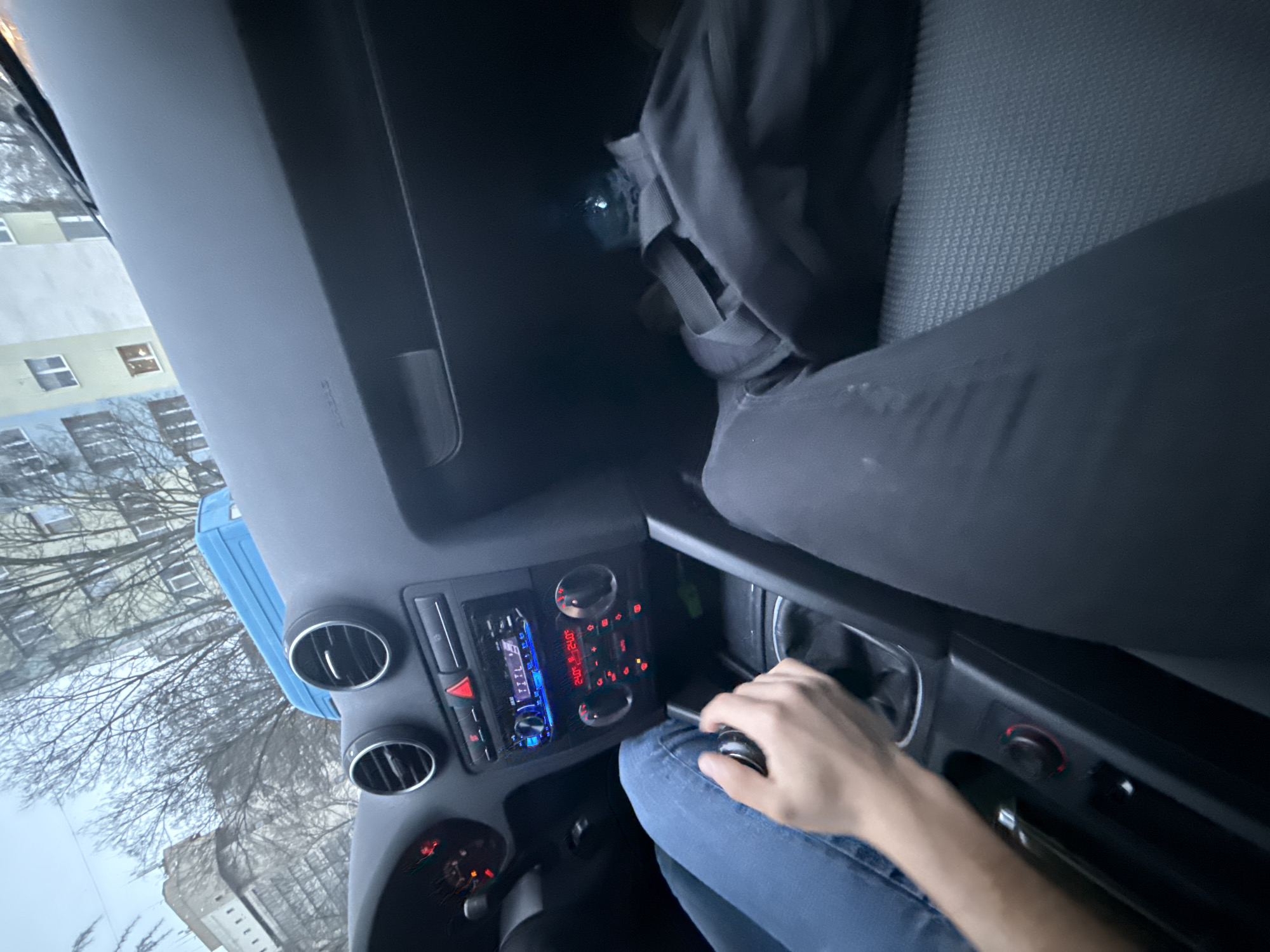 Driver photographed at gear stick inside car in Dobrich