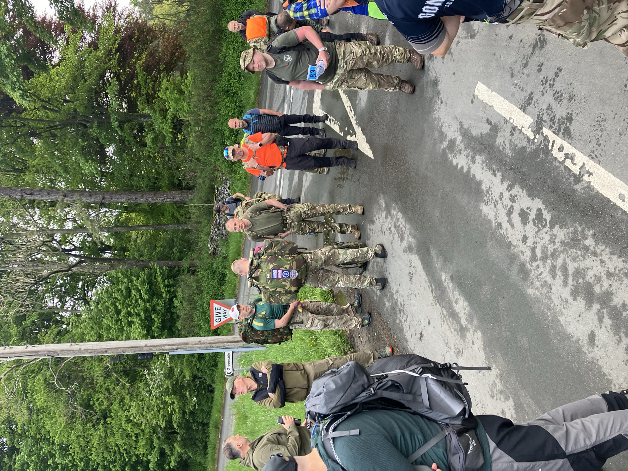 Group gathers on road in Newbiggin on Lune