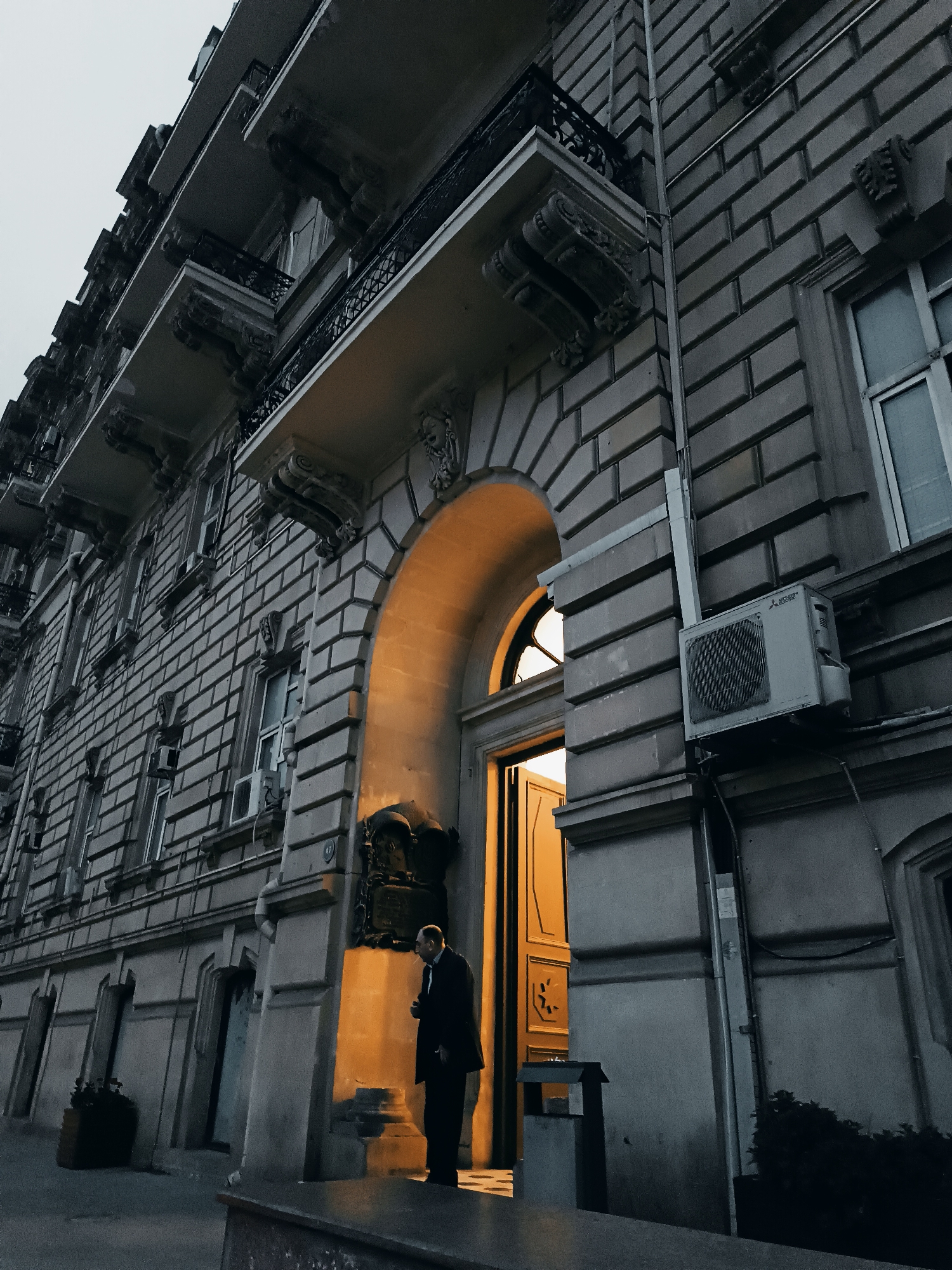Baku street scenes and architecture documented during evening hours