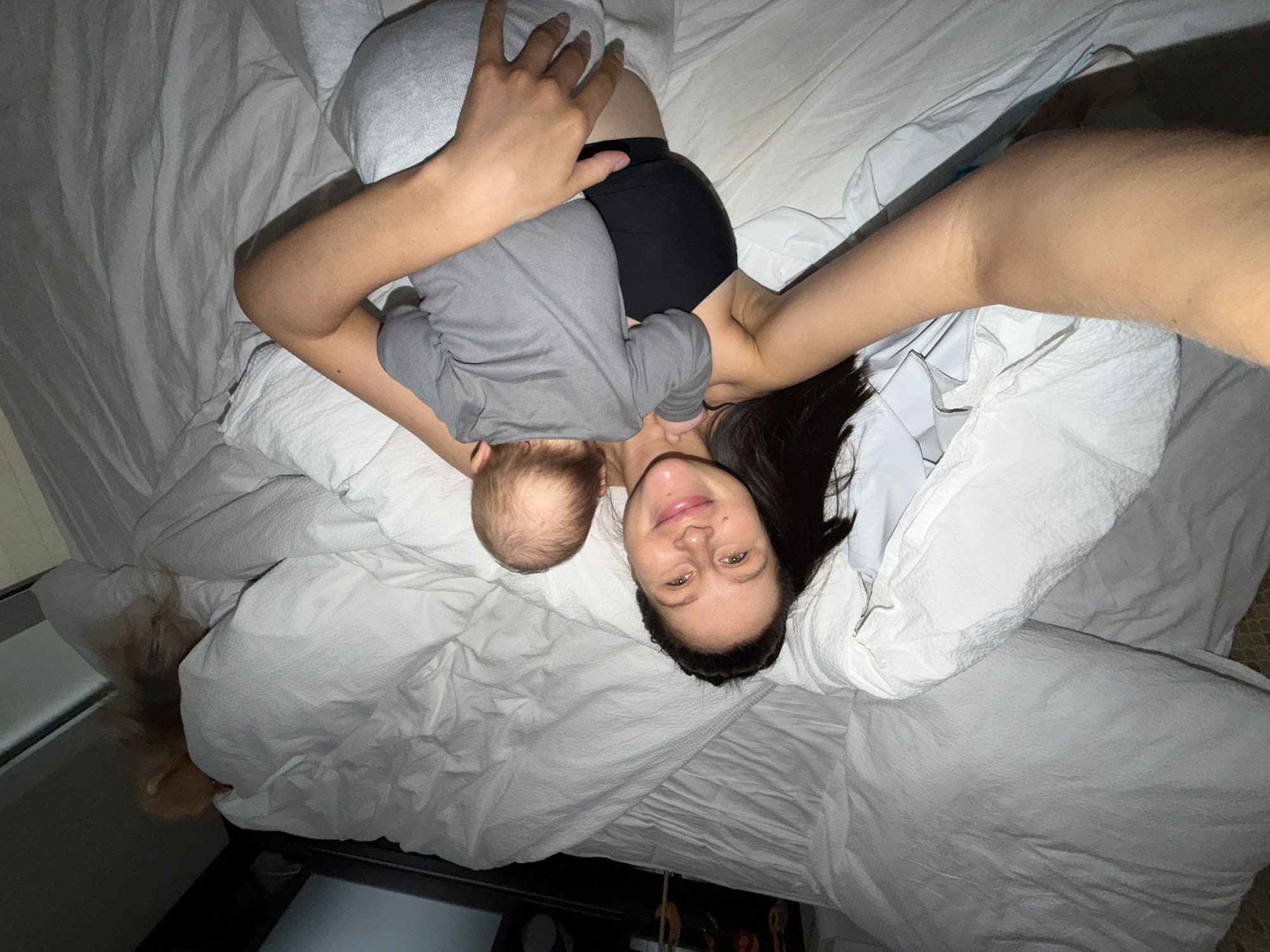 Mother and baby share quiet morning moments in Khimki