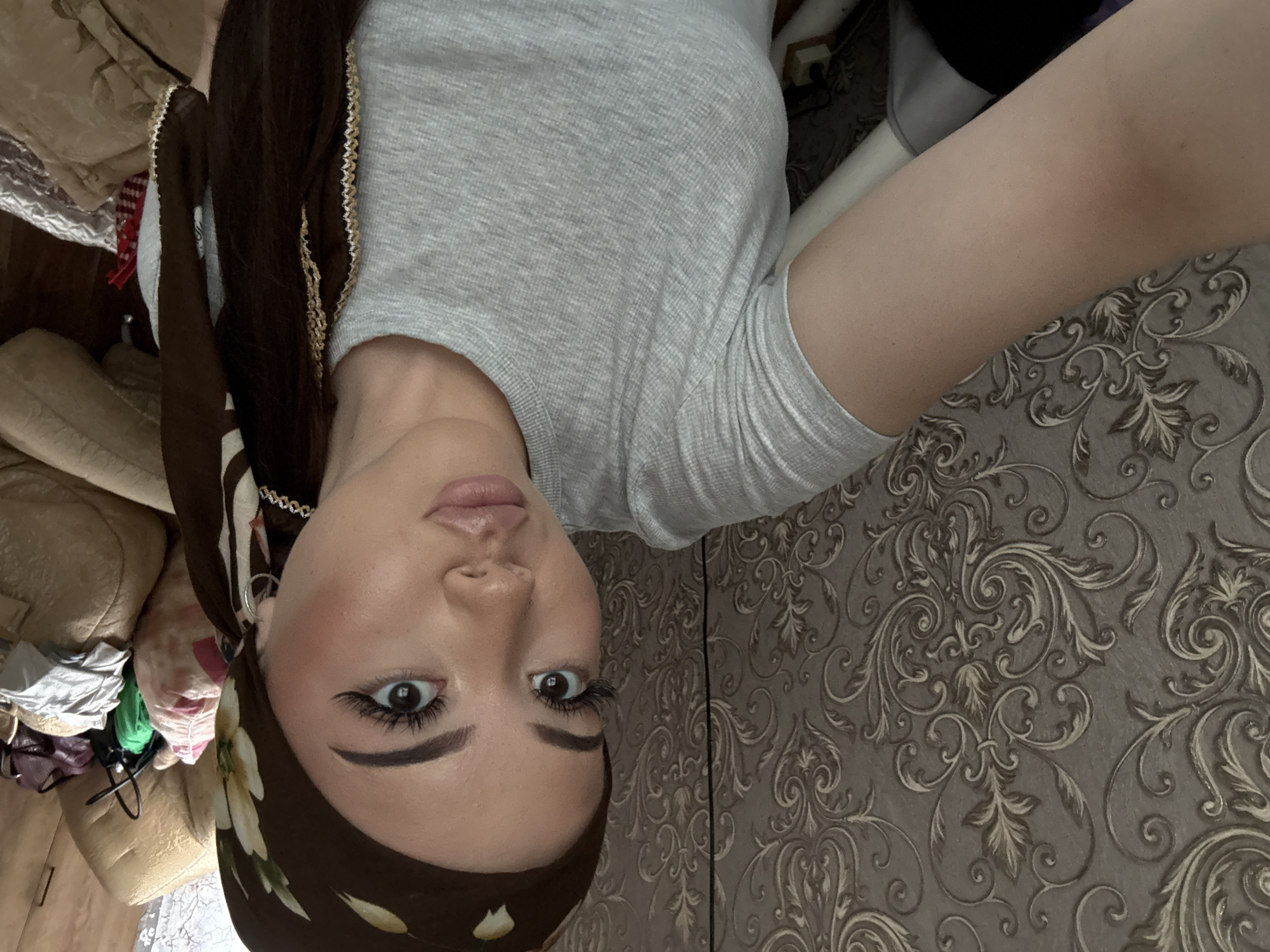 Woman takes selfies in Russian villages during morning hours