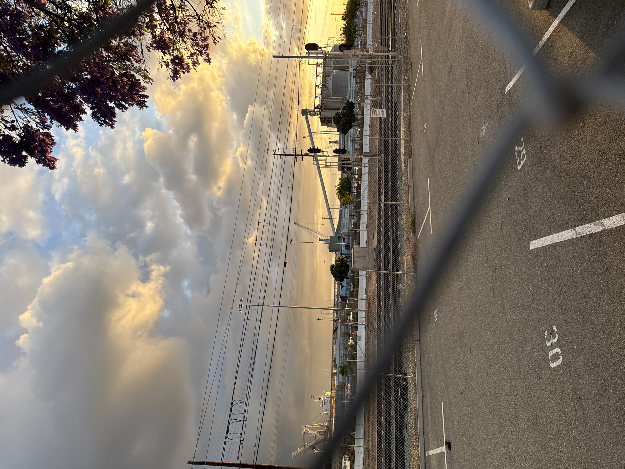 Industrial parking lot photographed at sunset in San Diego