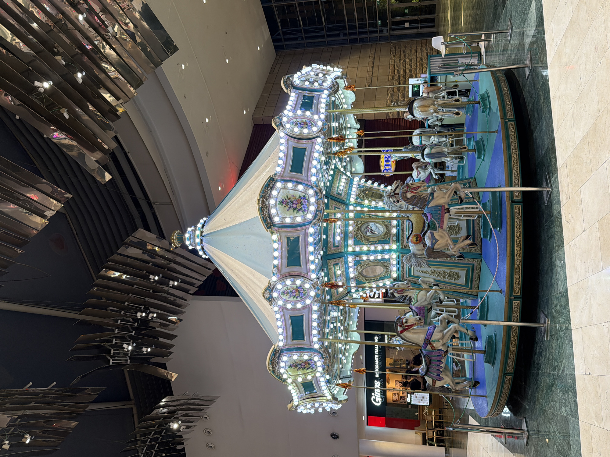 Indoor carousel, mall atrium, and a Korean BBQ night out