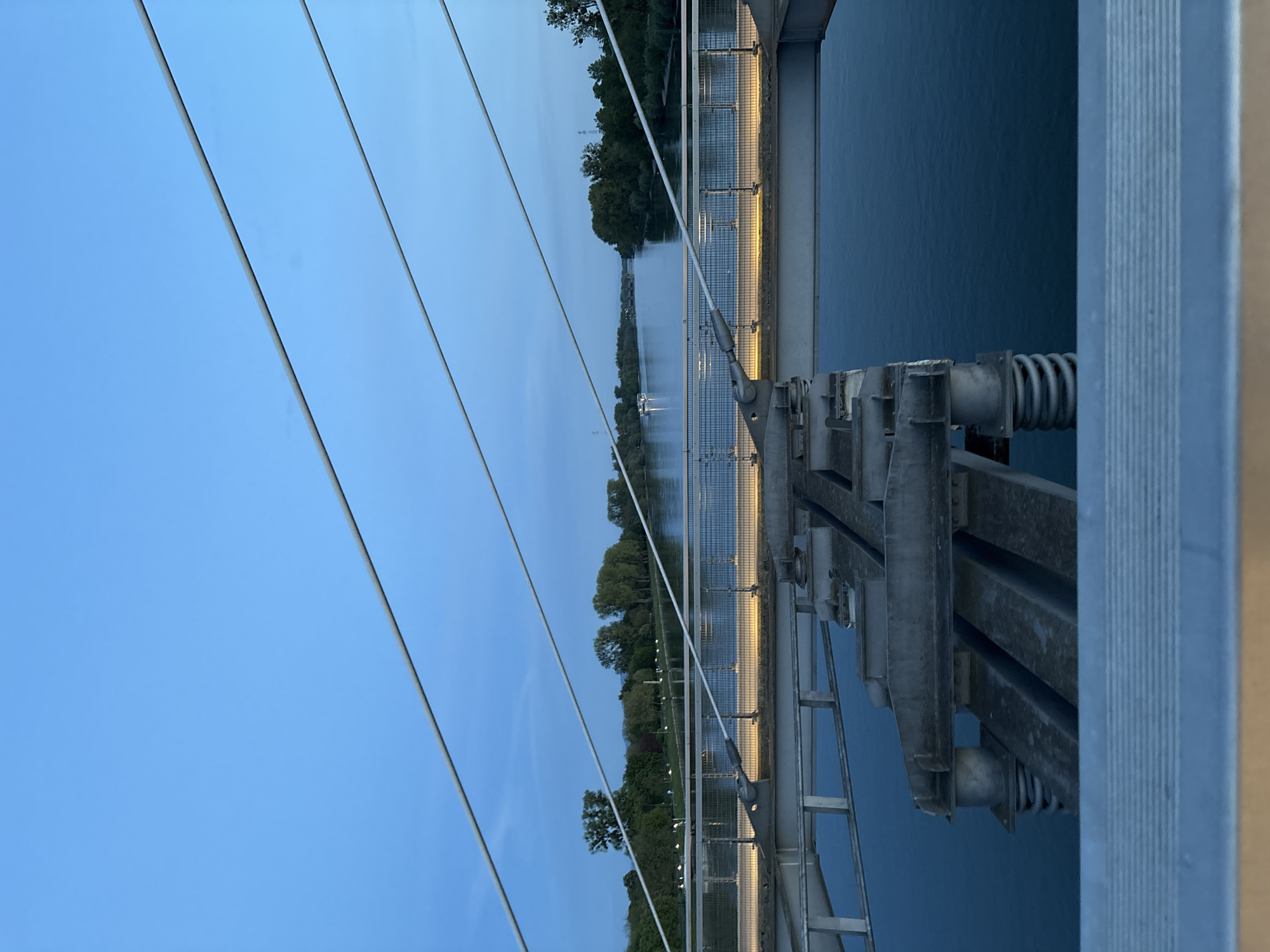 Twilight bridge views captured over Strasbourg waterfront Sunday evening
