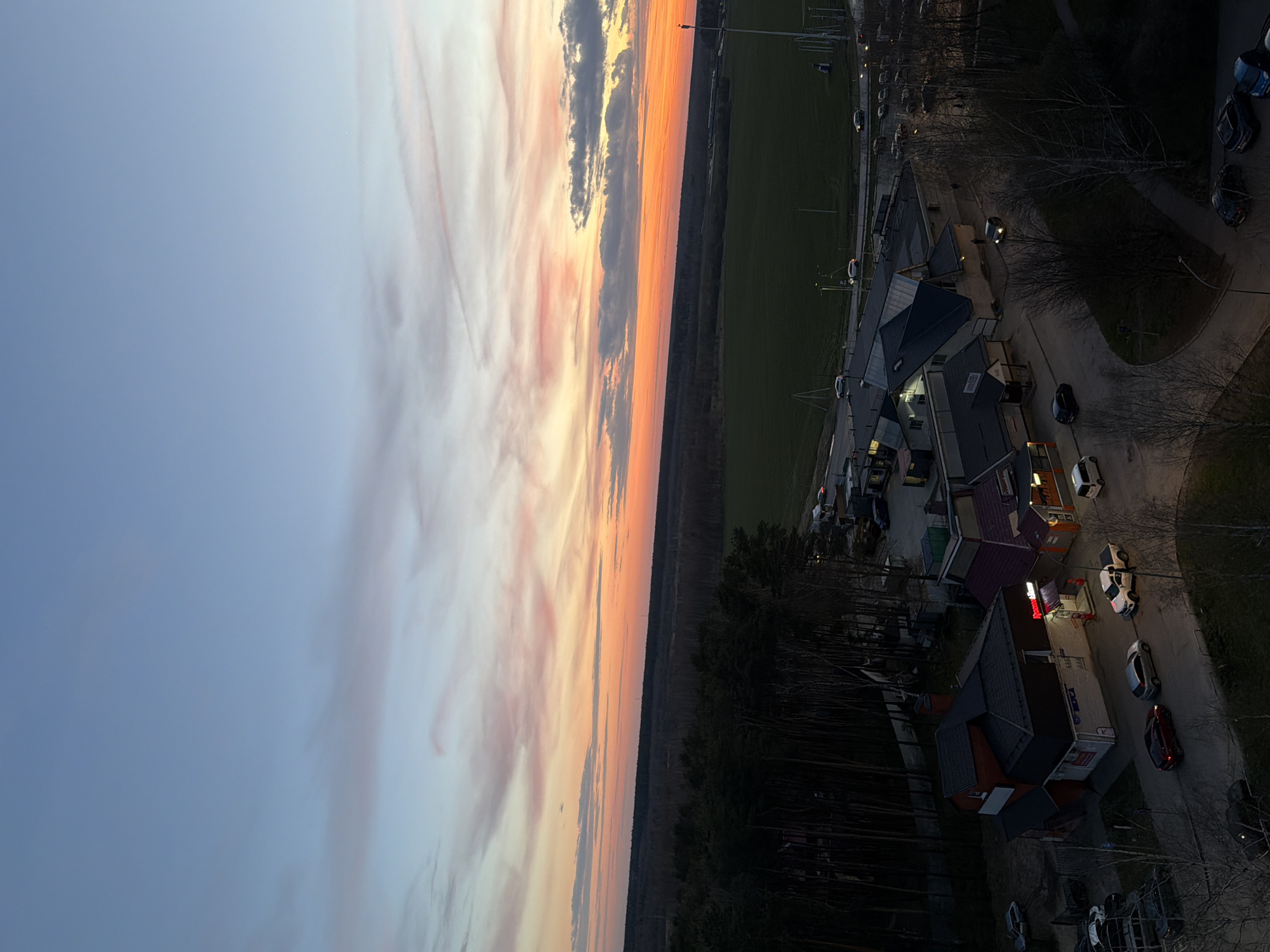 Vibrant sunset captured from aerial view near Chernogolovka, Russia