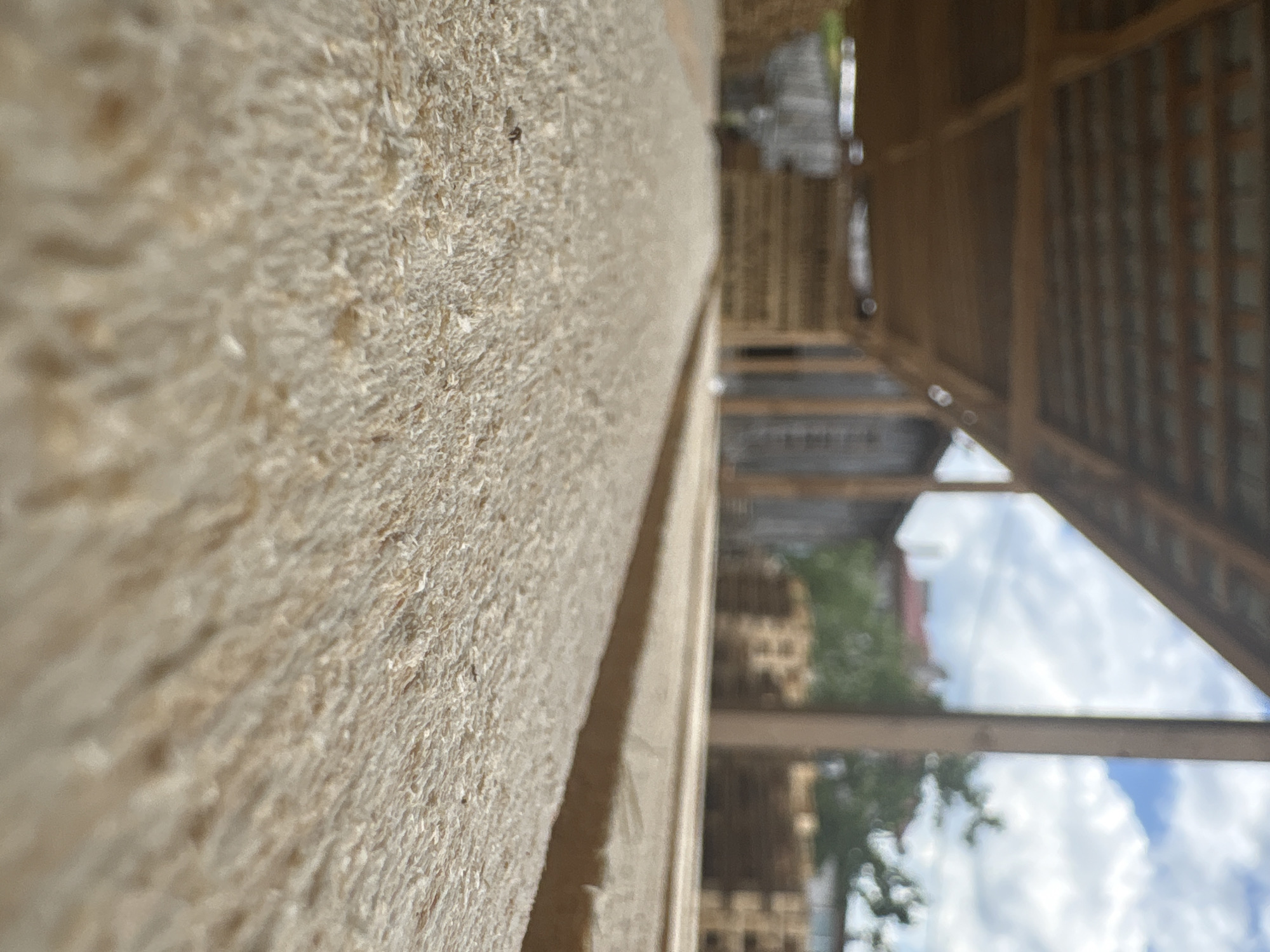 Wooden barn structure and pallets documented at unknown location