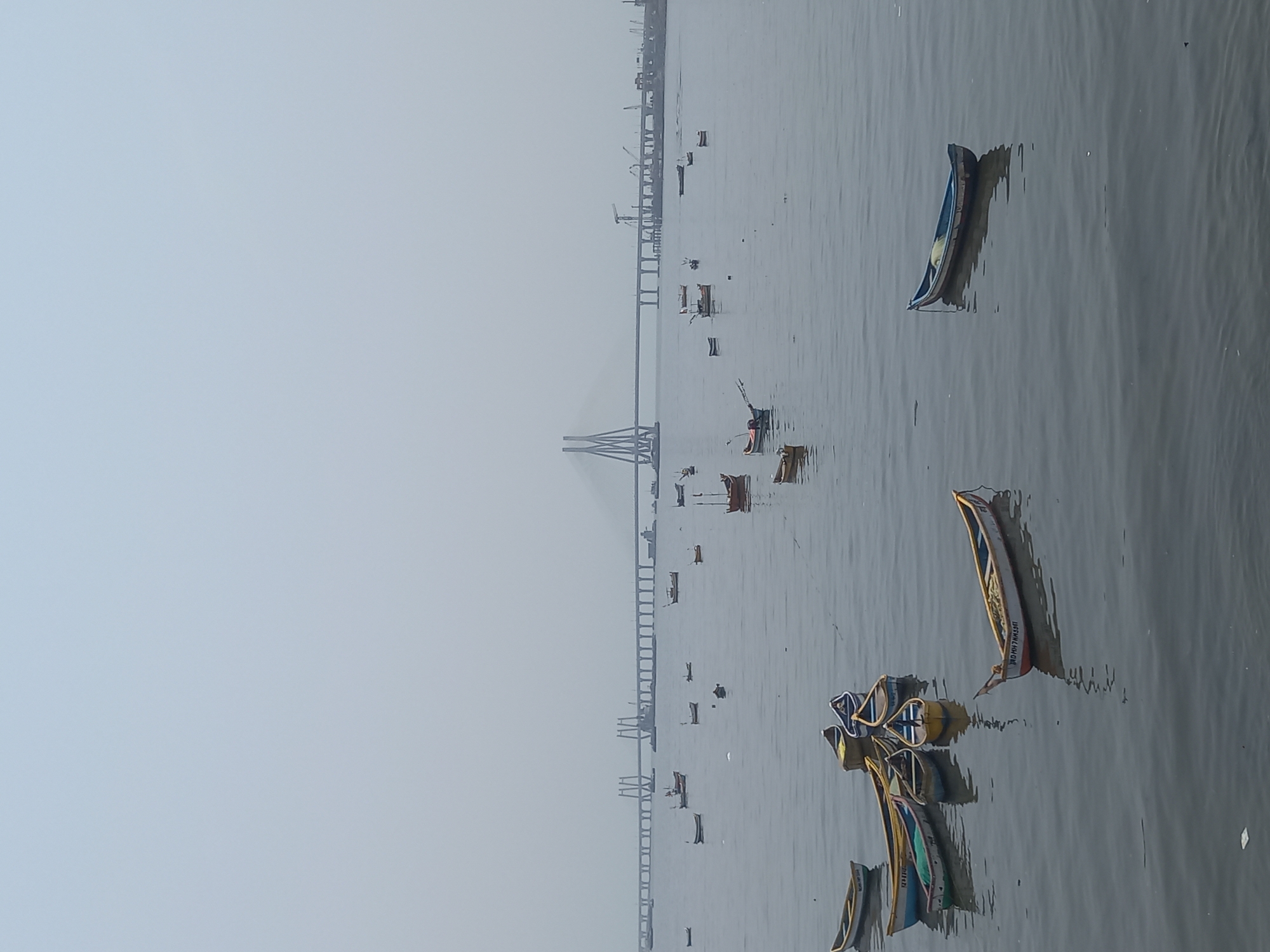 Morning fishing boats gather near Bandra-Worli Sea Link