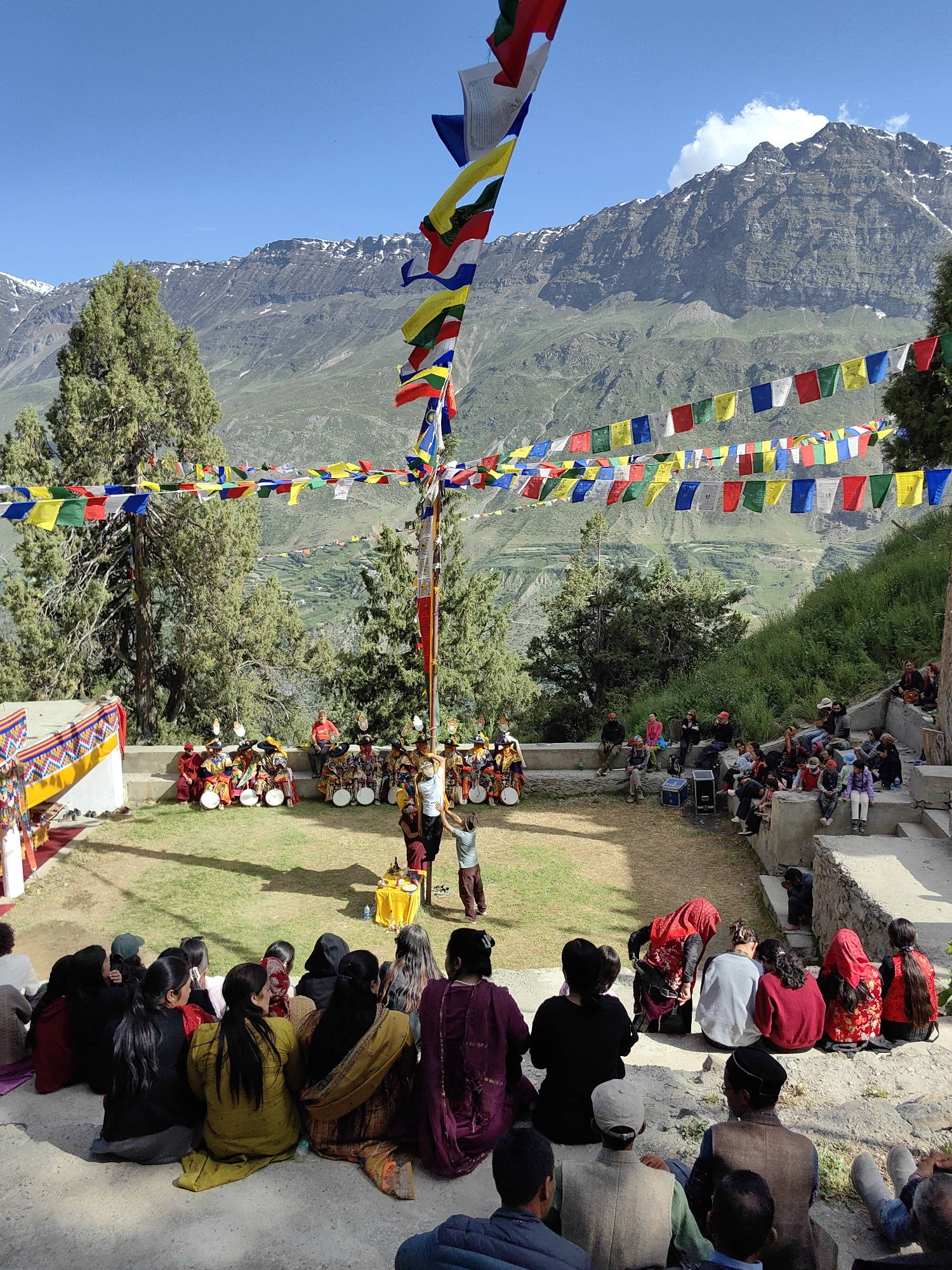 Traditional masked dance festival in Keylong's mountain setting