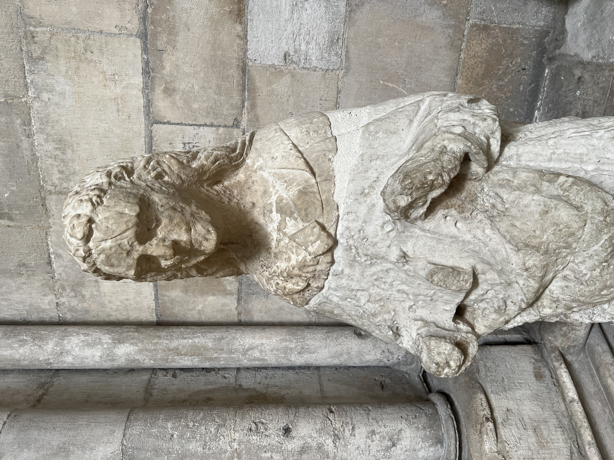 Tourist documents Gothic cathedral interior and artifacts in Rouen