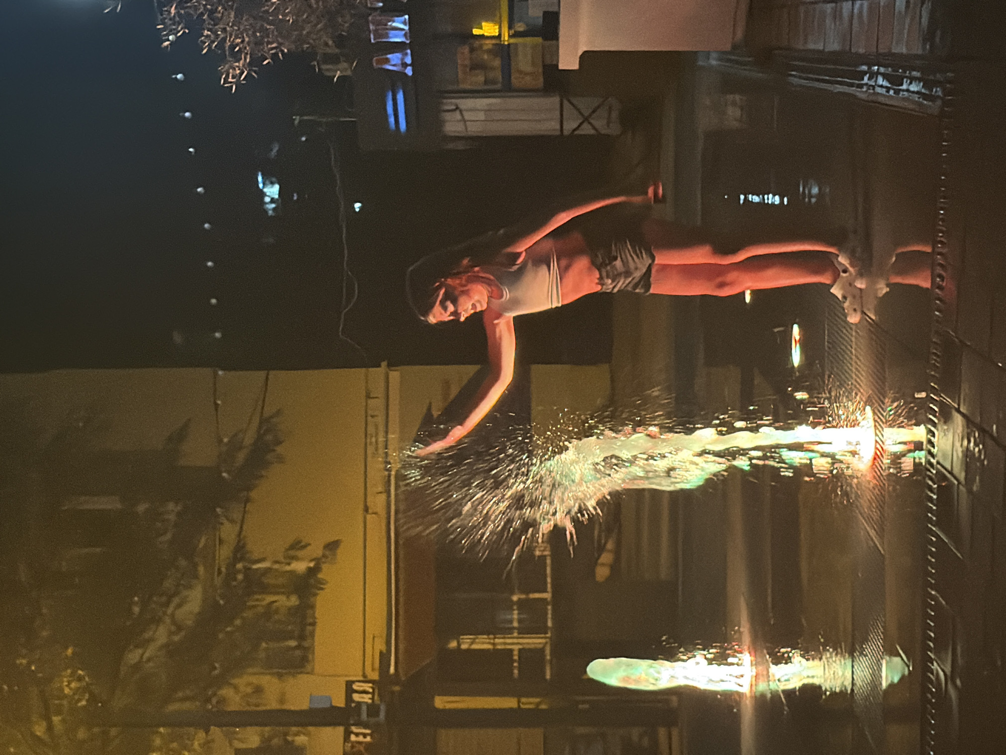 Night fun at an illuminated fountain in Partenit