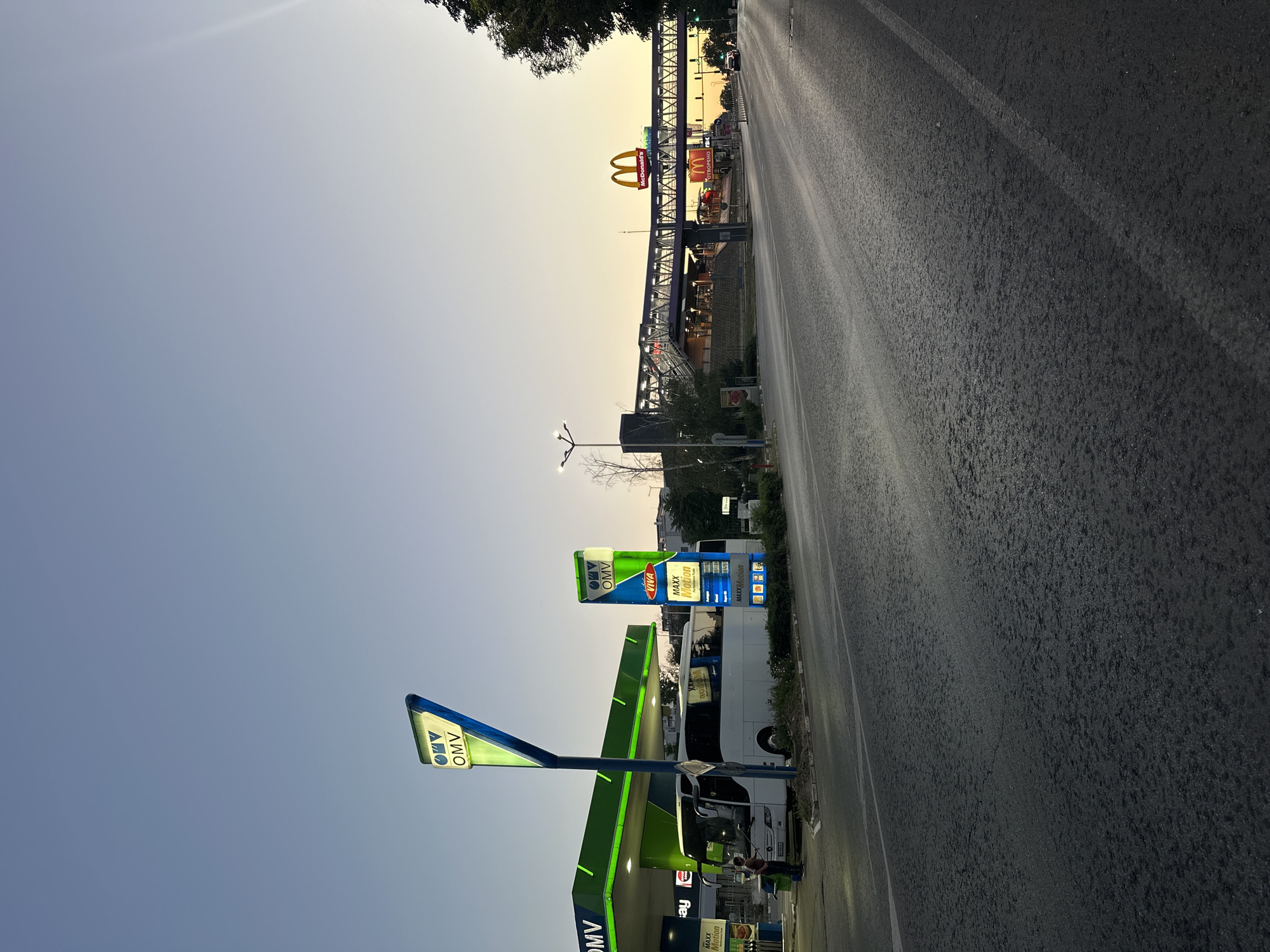 Dusk along a commercial strip in Veliko Tarnovo, Bulgaria