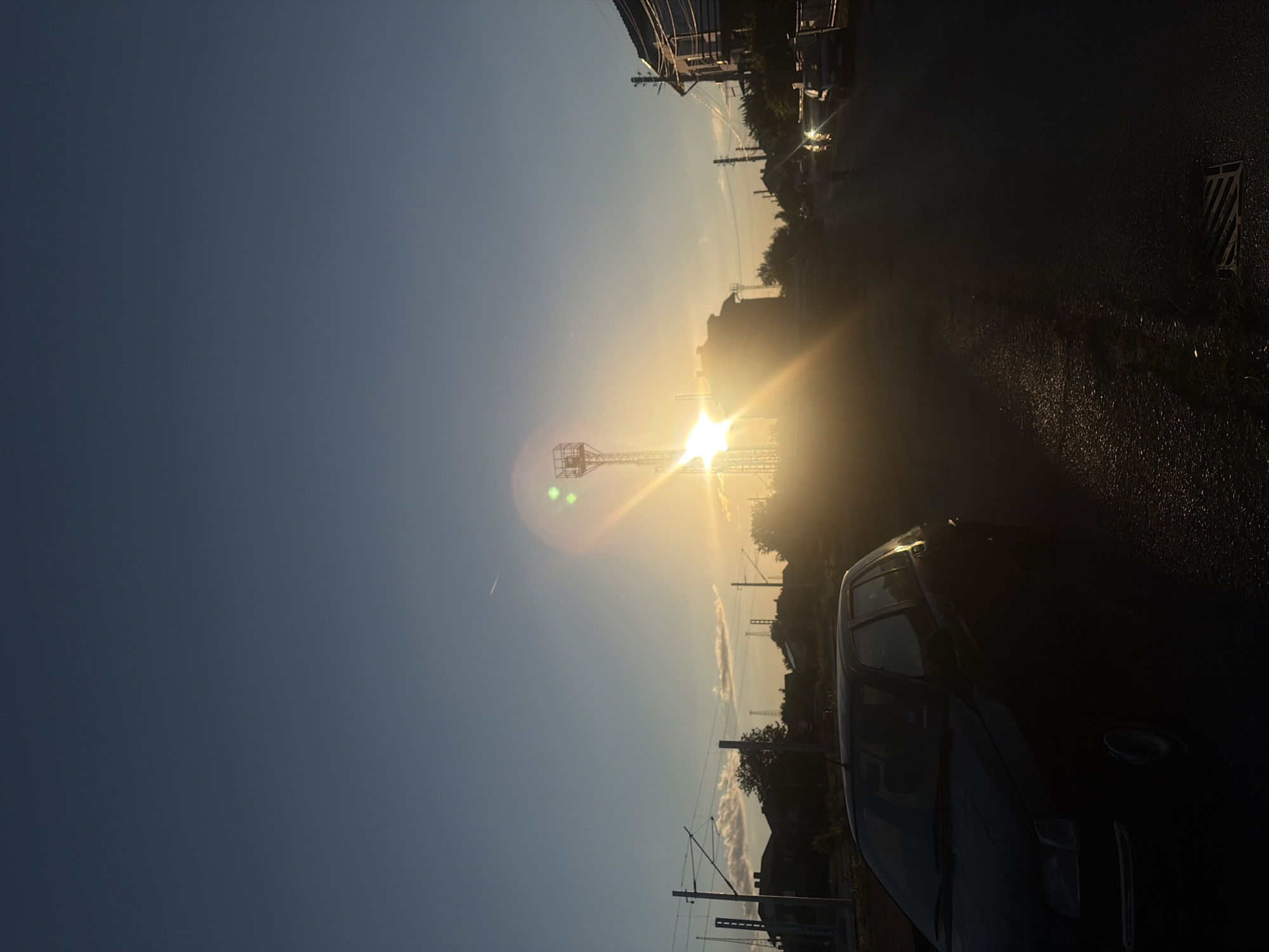 Golden sunset with lens flares over Kostinbrod, Bulgaria