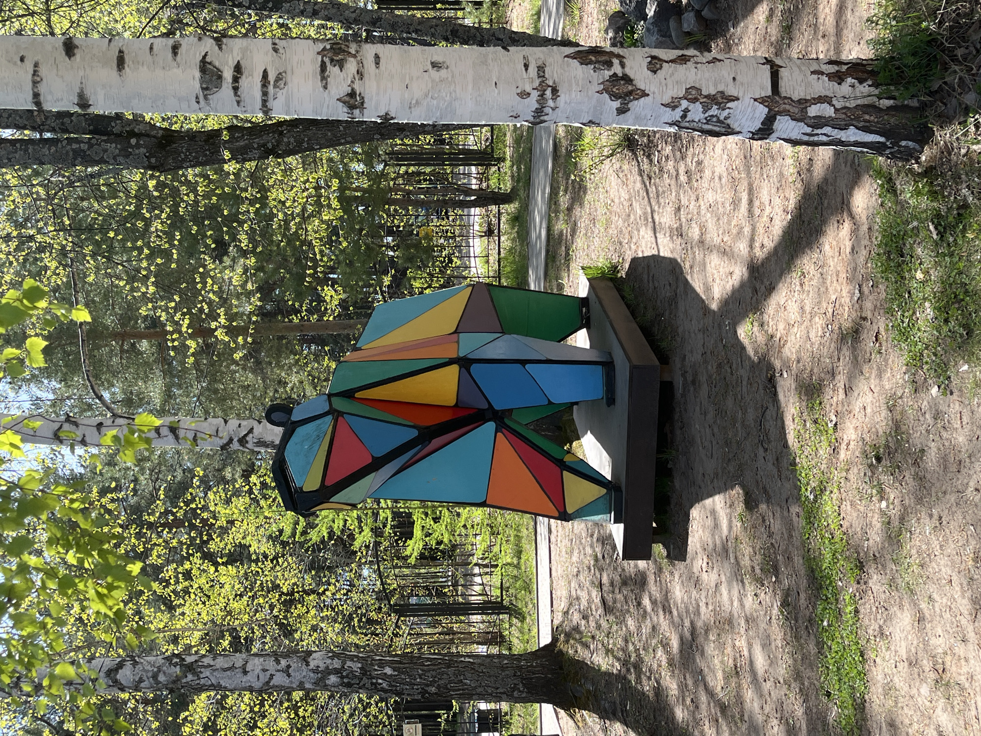 Children play at geometric sculpture park in Chaikovsky, Russia