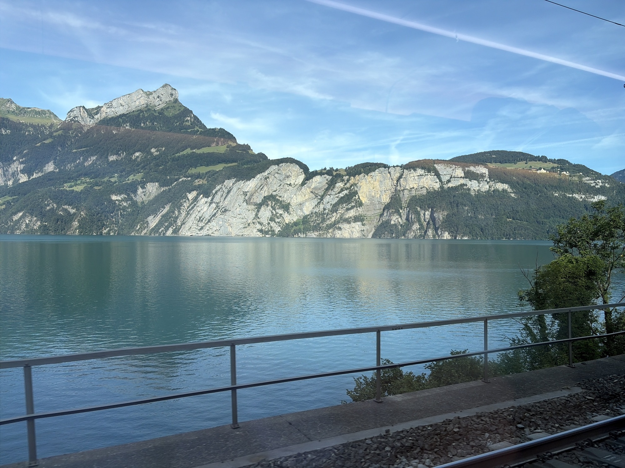 Calm turquoise lake view from a Morschach overlook