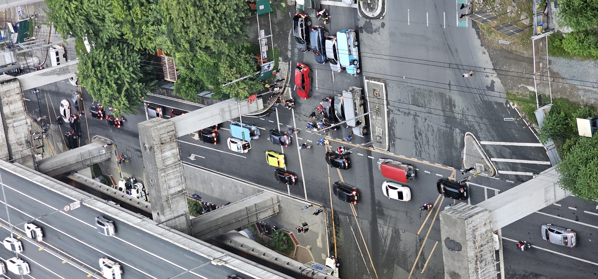 Makati skyline and streets from ground to aerial, day to dusk