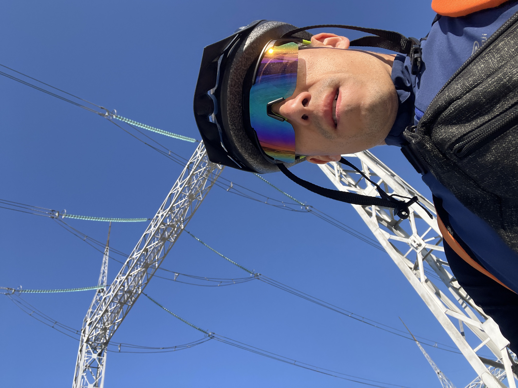 Safety worker takes selfie during sunny morning in Chaikovsky