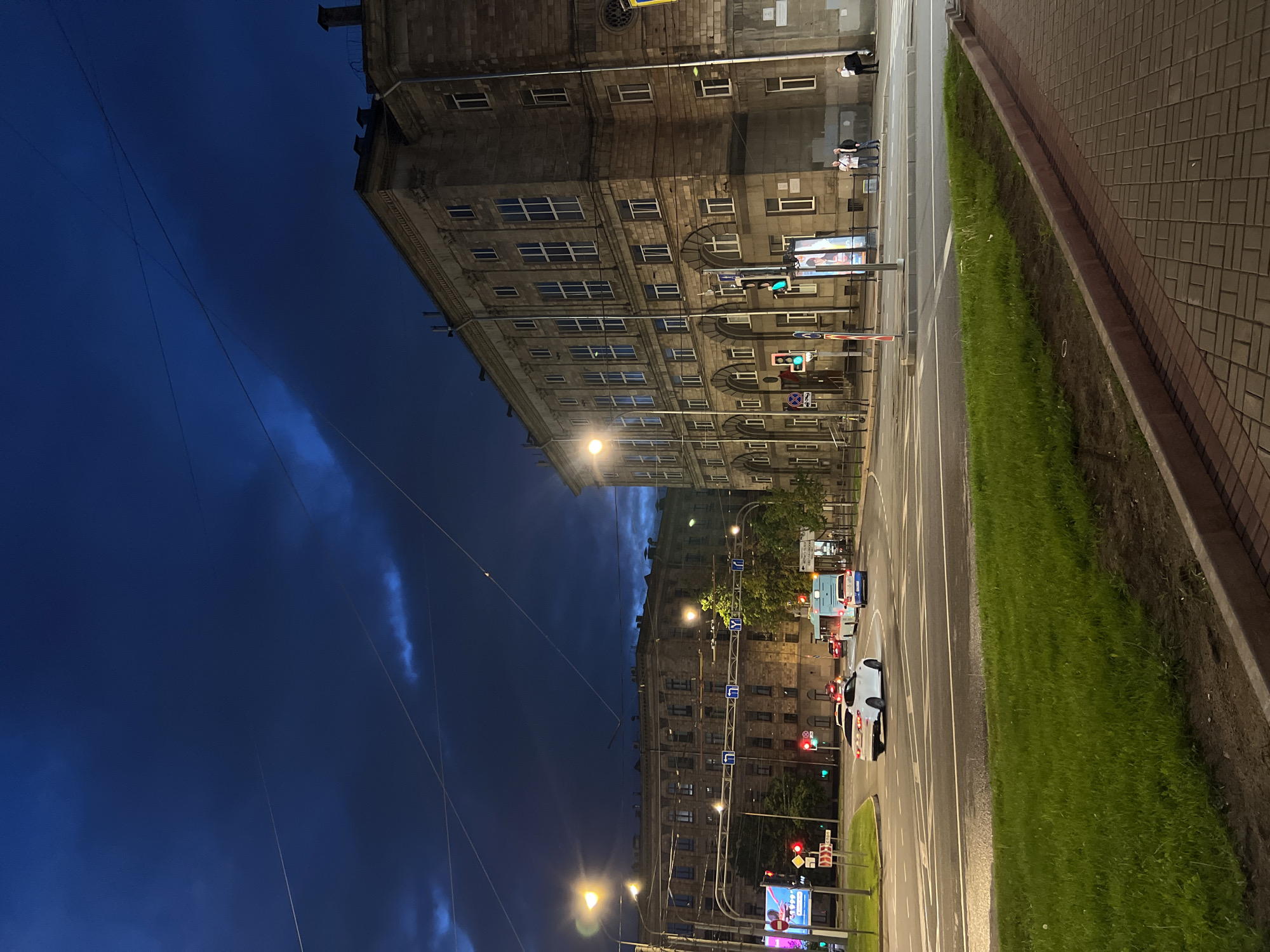 Evening street scenes documented in unknown Russian city
