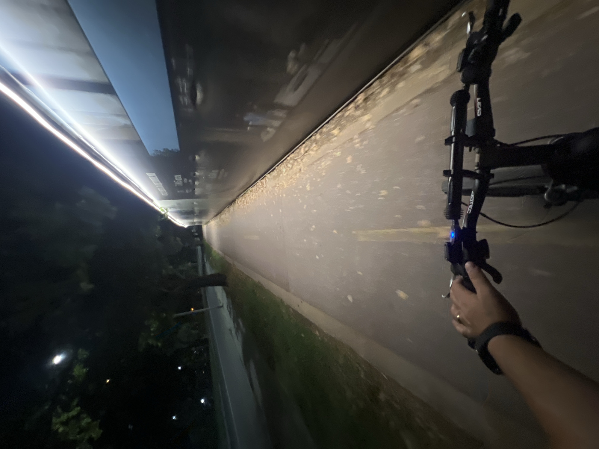 Night cycling along Plovdiv's bike paths, park and train in view