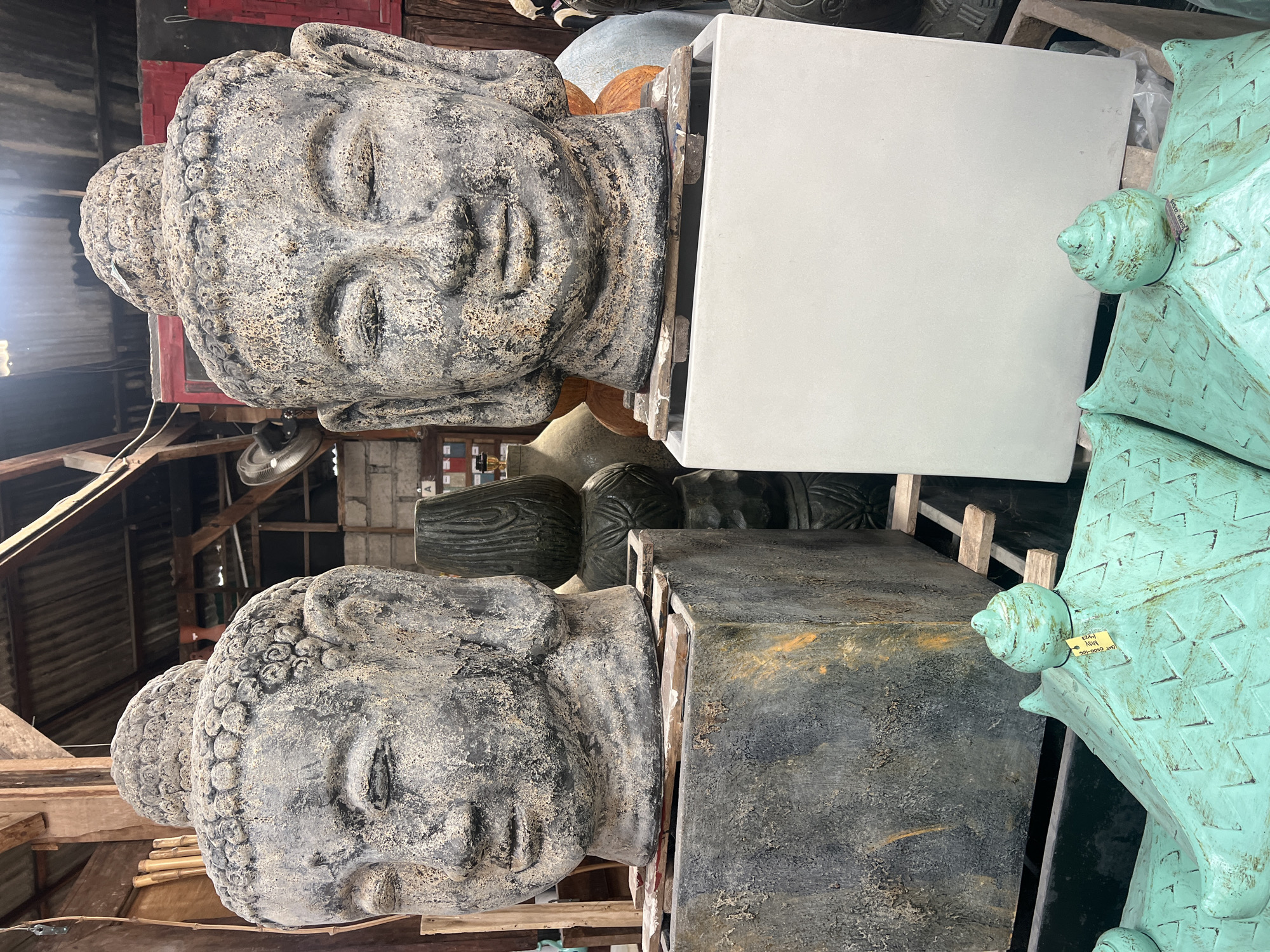 North Kuta market stalls full of statues, ceramics, and garden decor