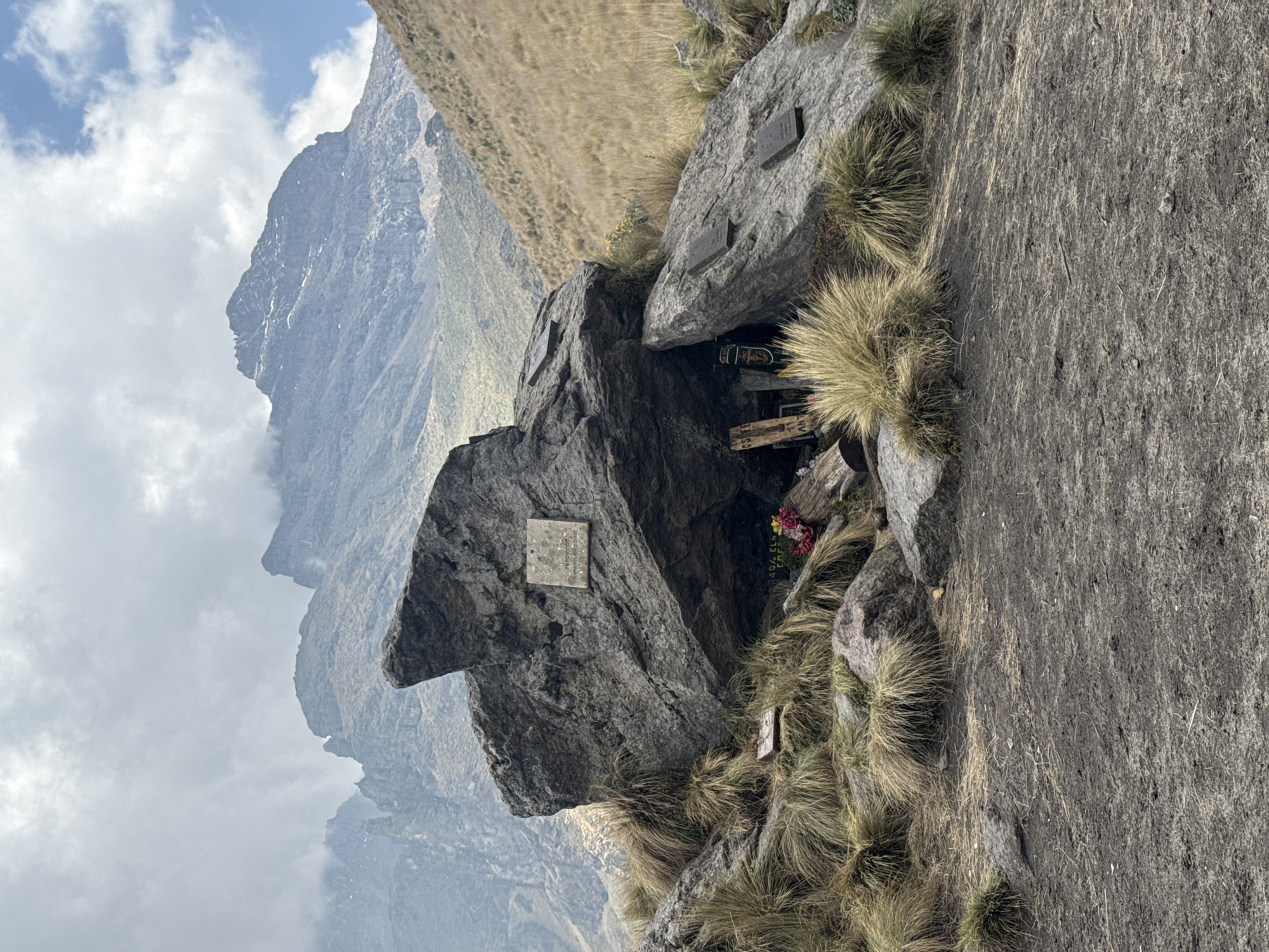 Rock shrine with plaques documented on Mexican mountainside