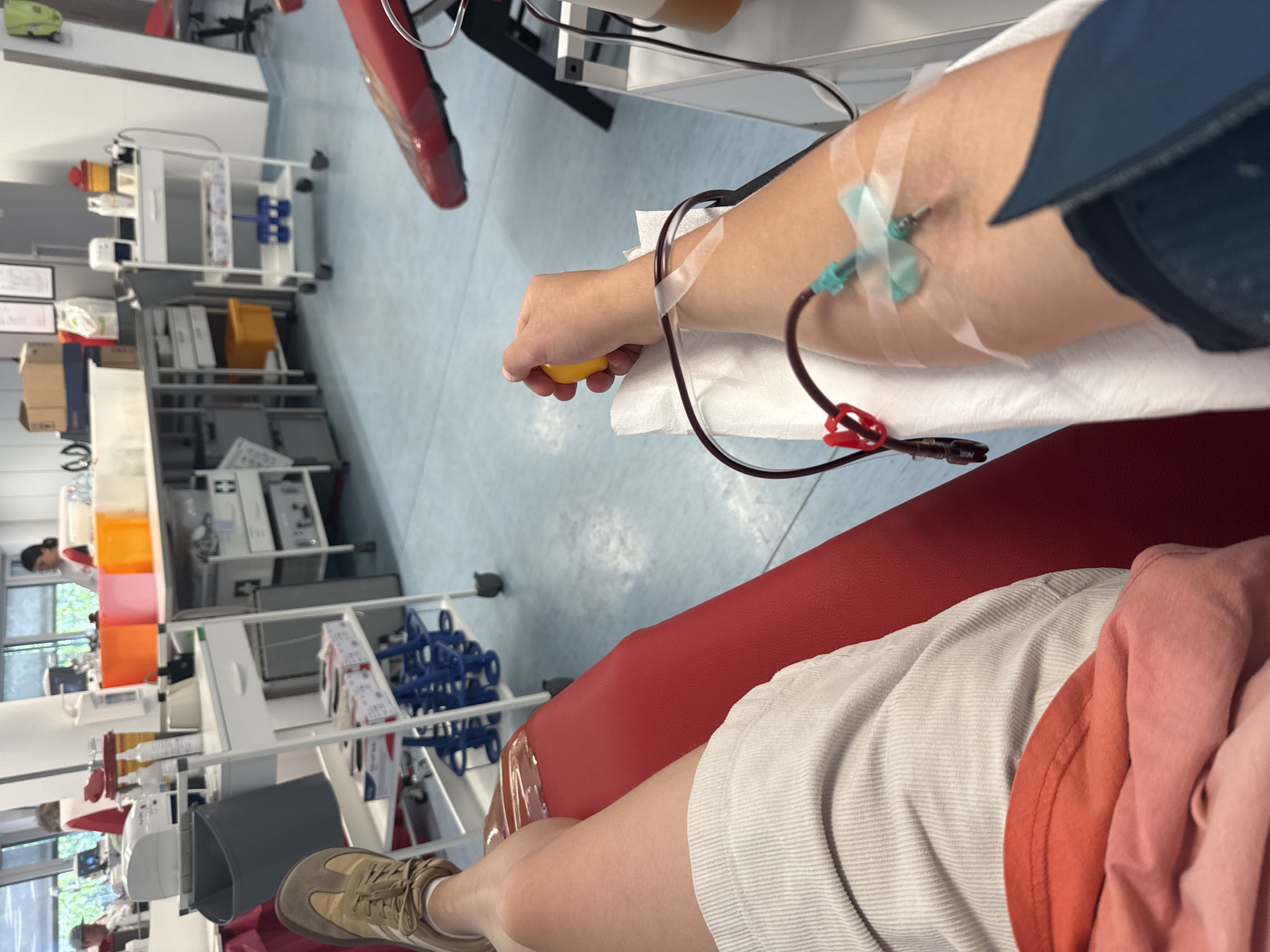 First-person view of a blood donation underway in Munich