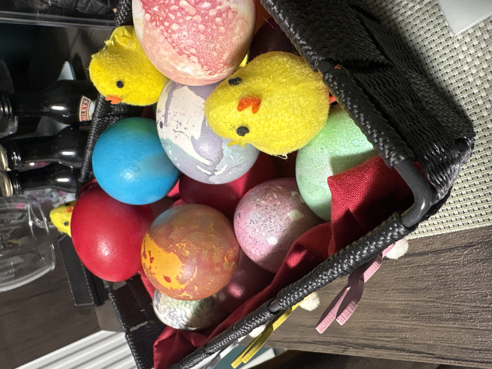 Easter basket with painted eggs and chicks spotted in Netherlands