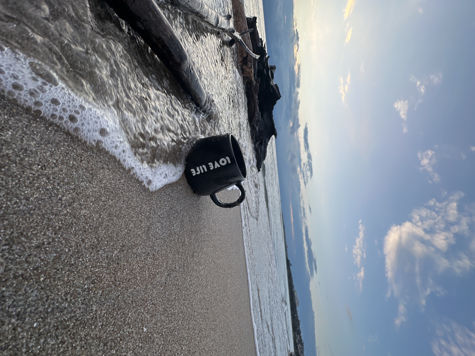 Beach morning captured with inspirational mug in Kiten, Bulgaria